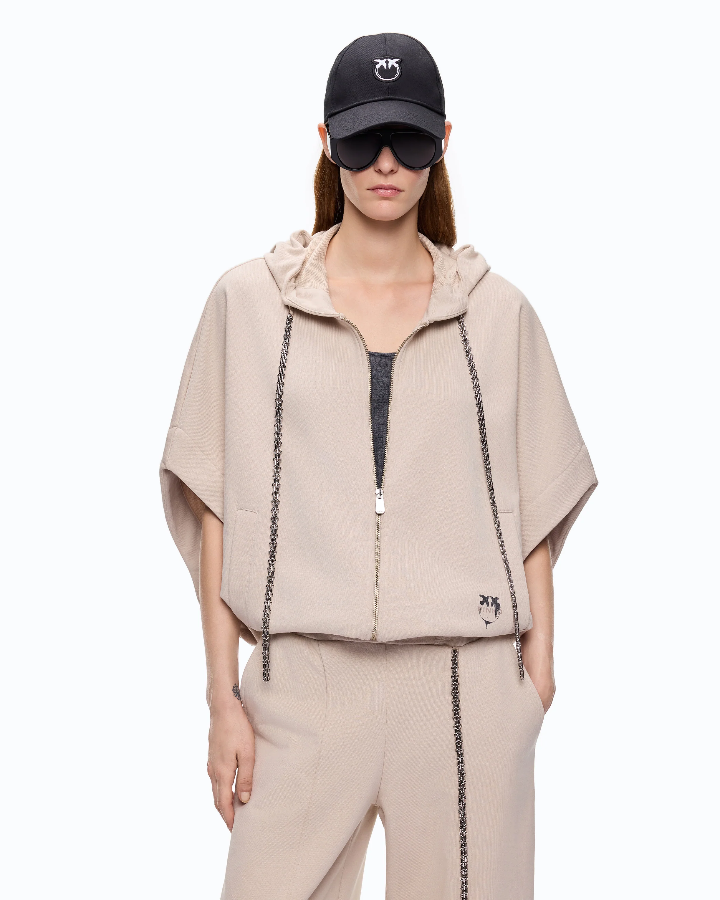 Fleece jacket with hood and chain