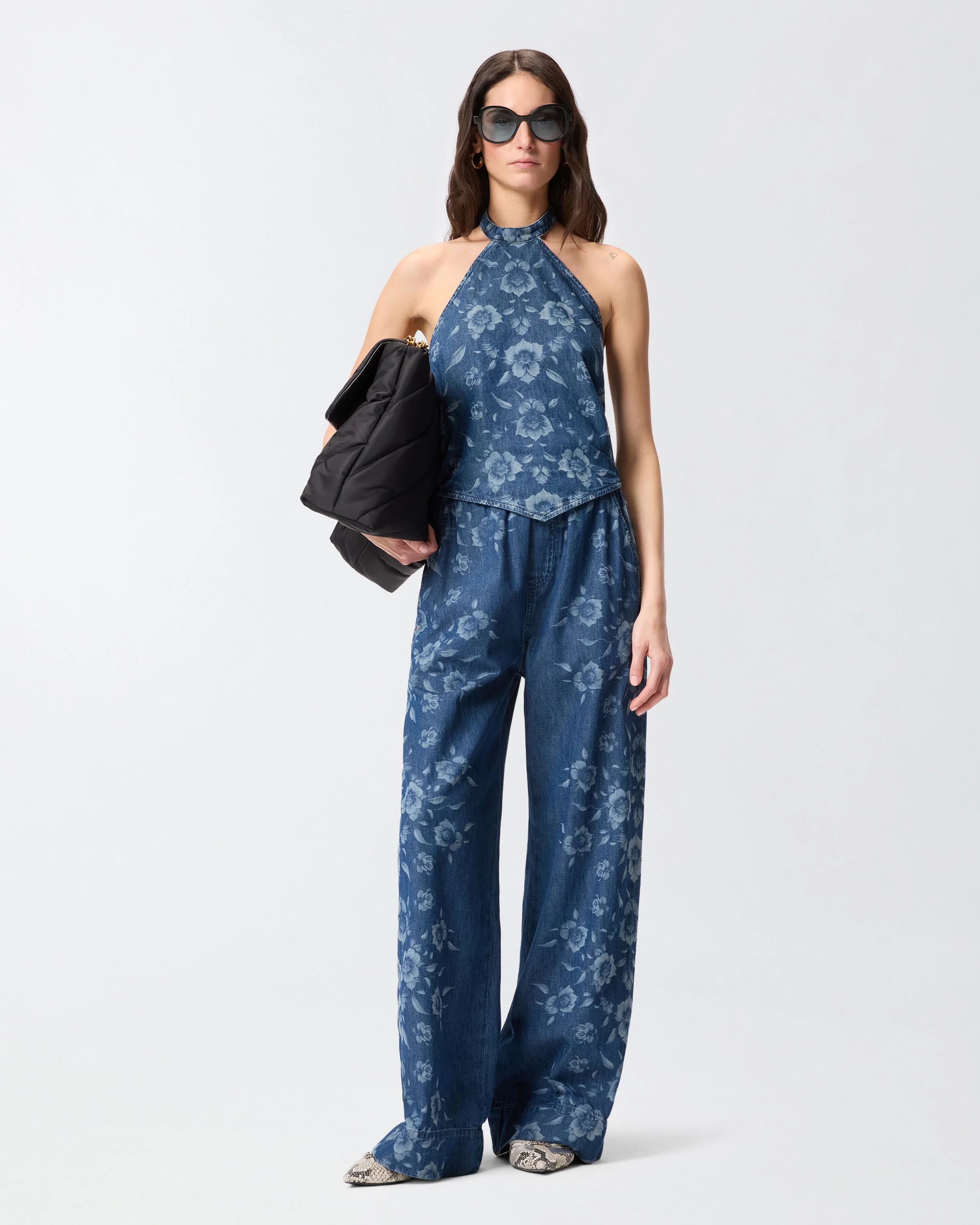 Floral denim jeans