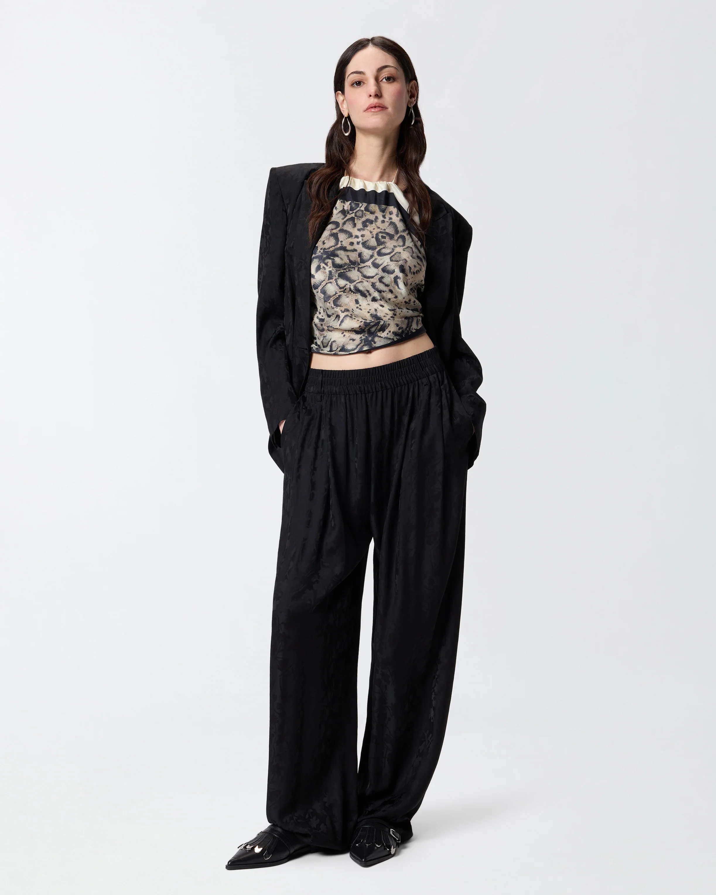 Floral jacquard trousers
