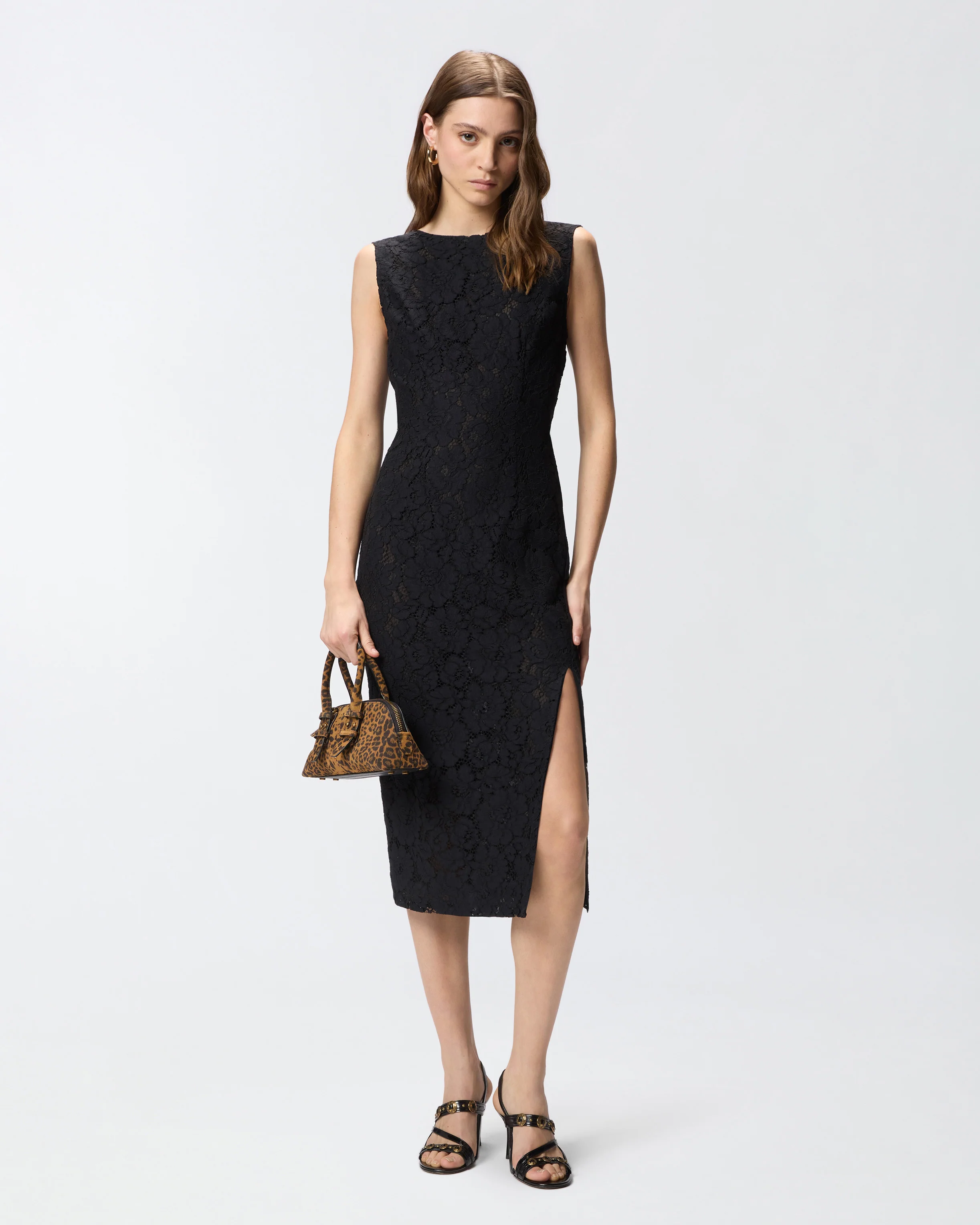 Floral lace dress with plunging rear neckline