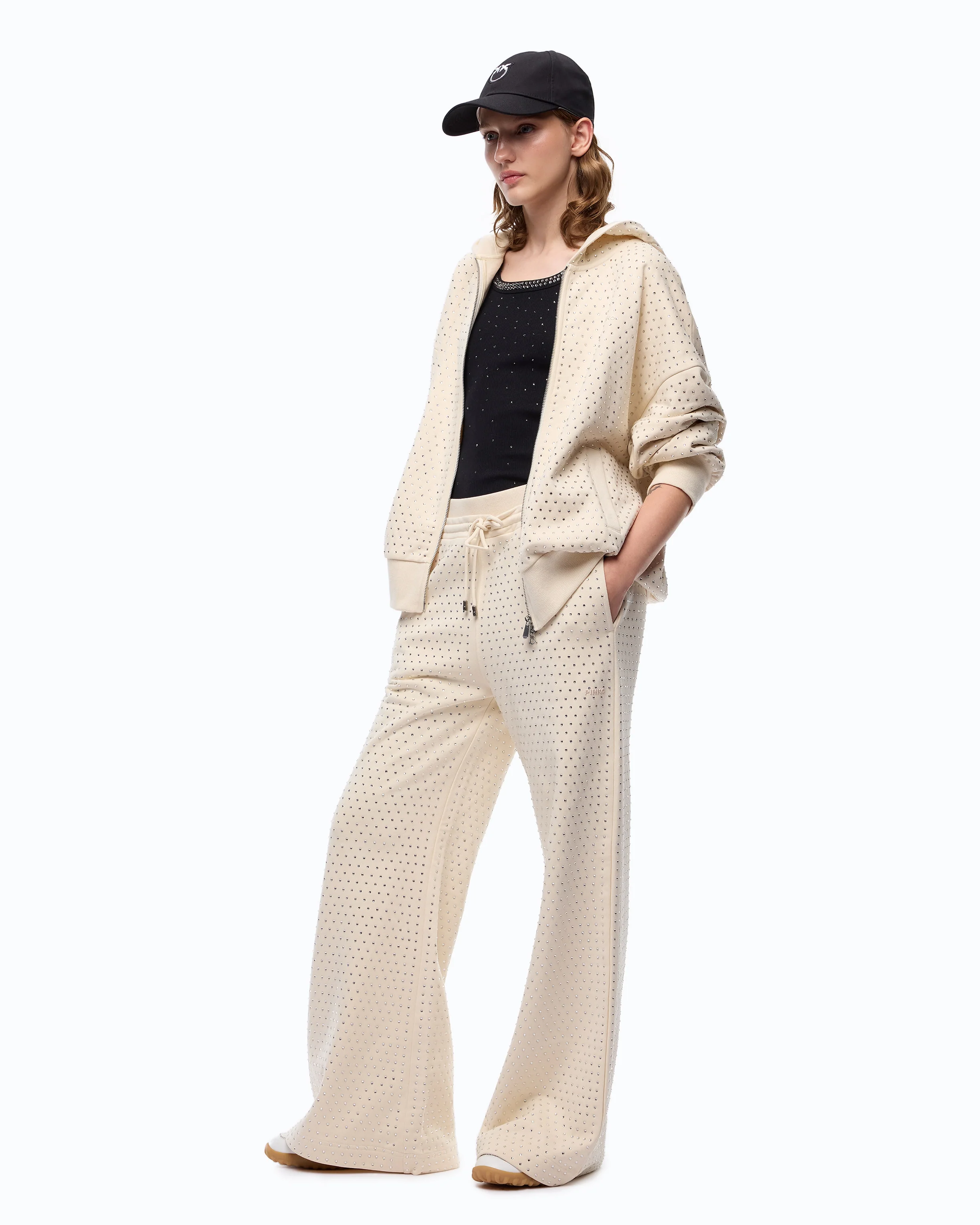 Fully rhinestoned fleece trousers