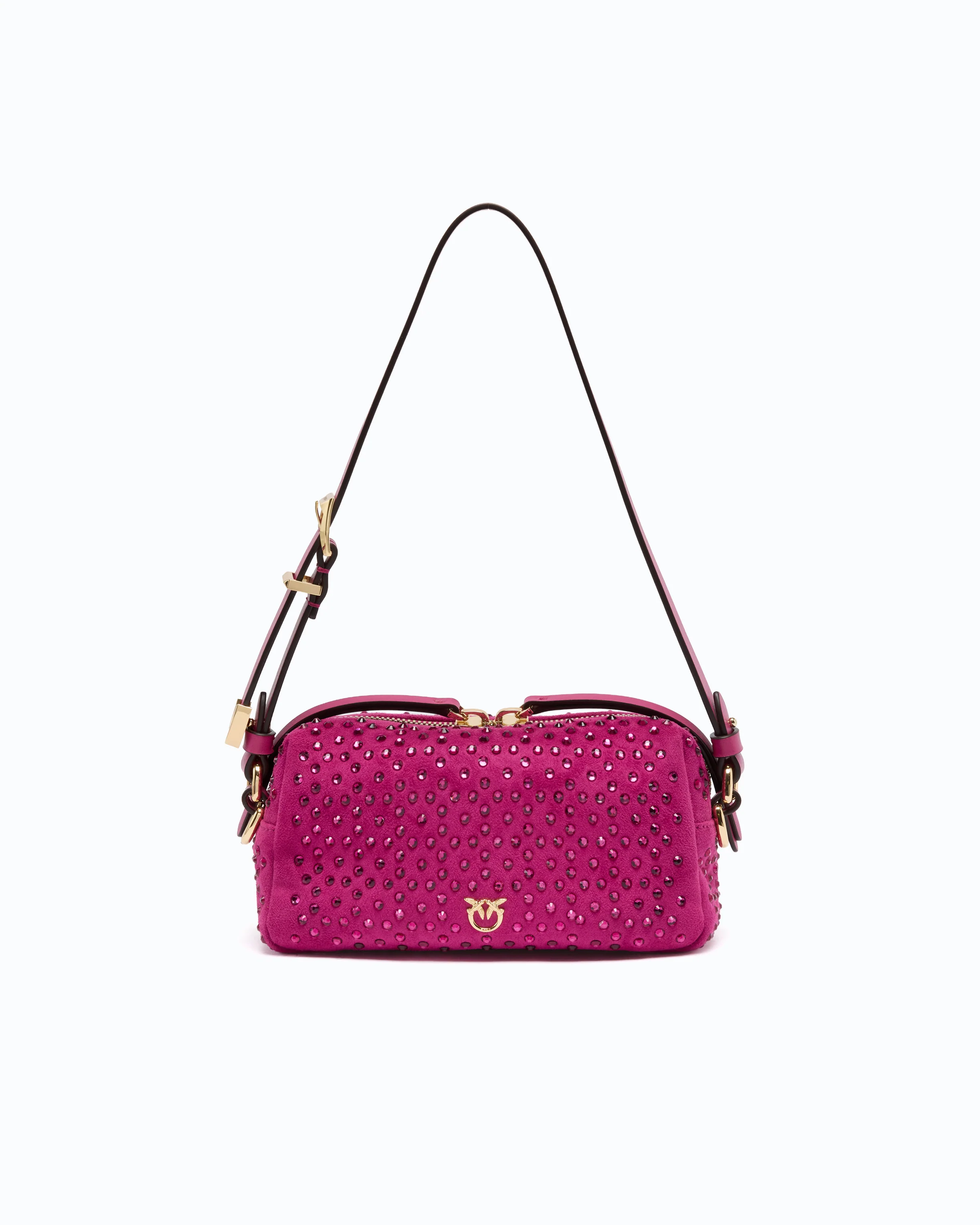 Fully rhinestoned mini suede-effect crossbody Boston bag