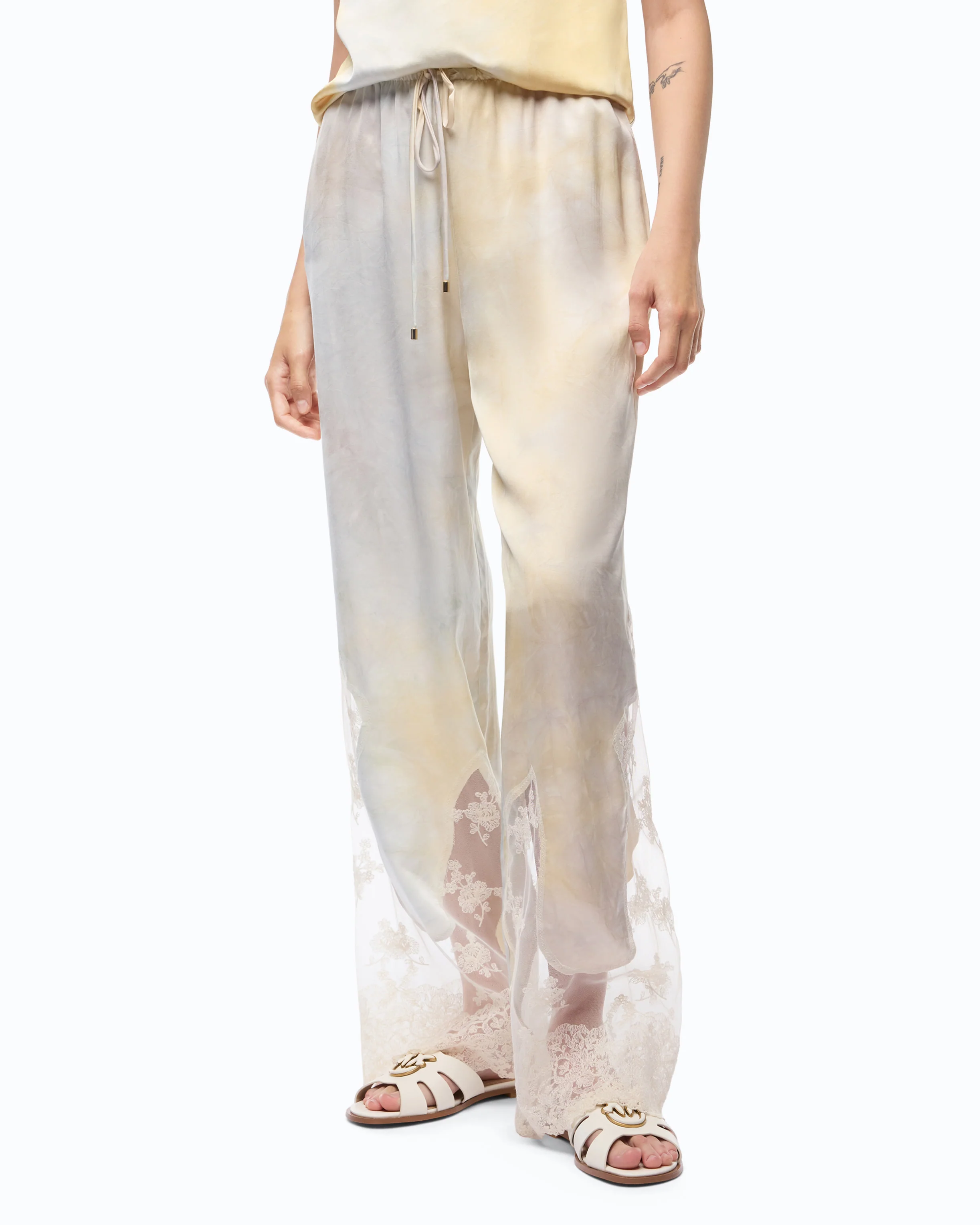 Garment-dyed satin trousers with lace details - Image 2
