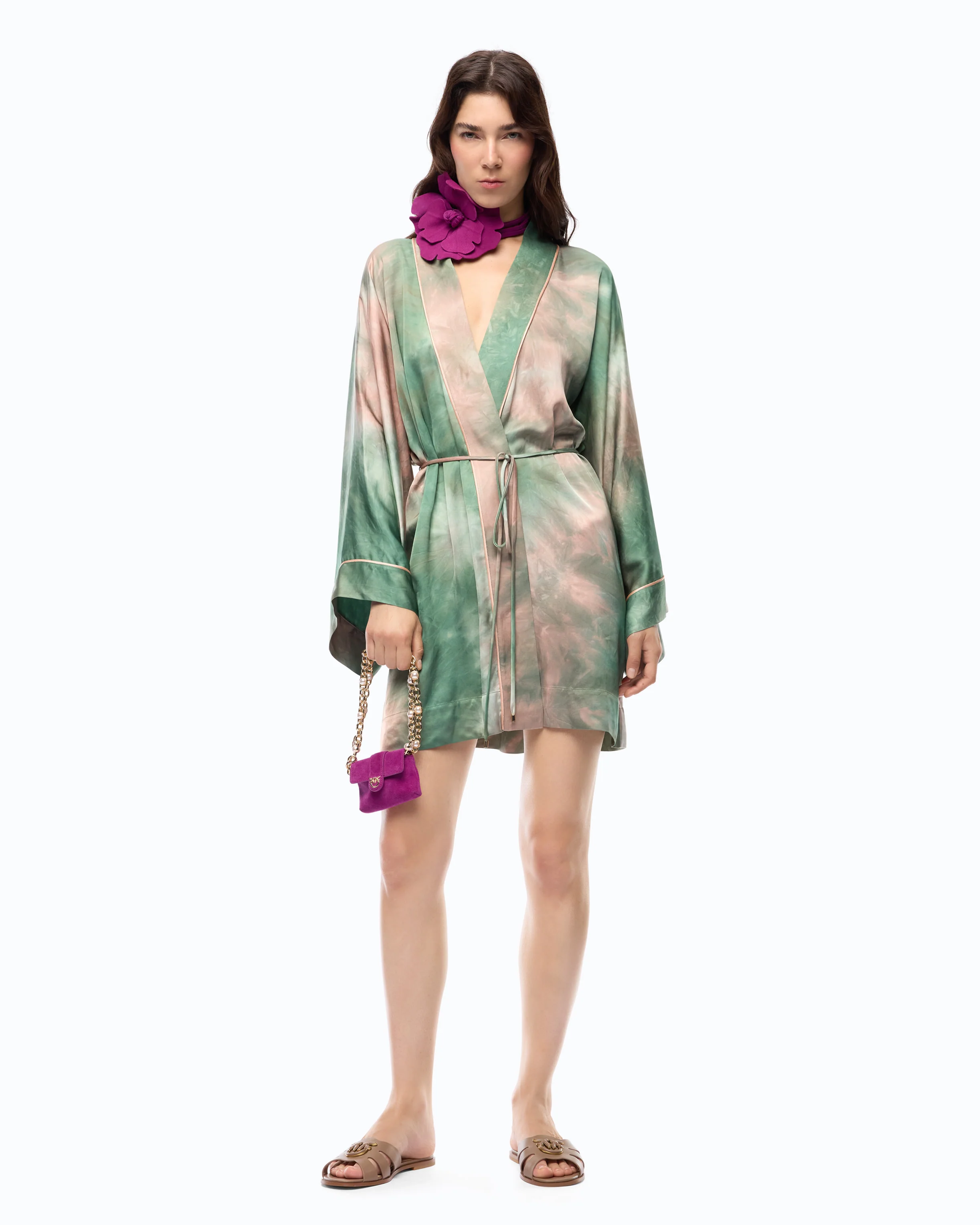 Gradient satin kimono with belt - Image 2