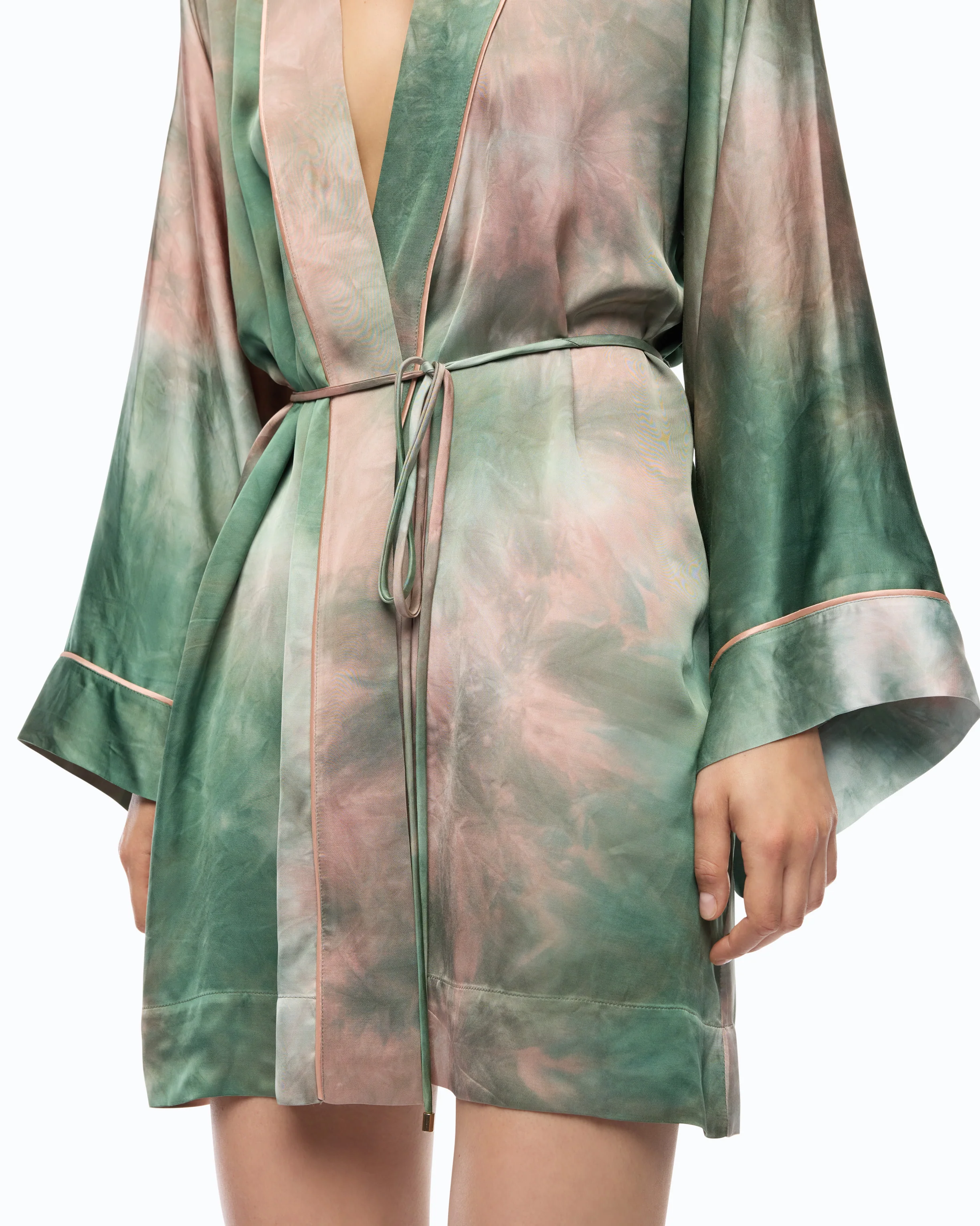 Gradient satin kimono with belt - Image 3