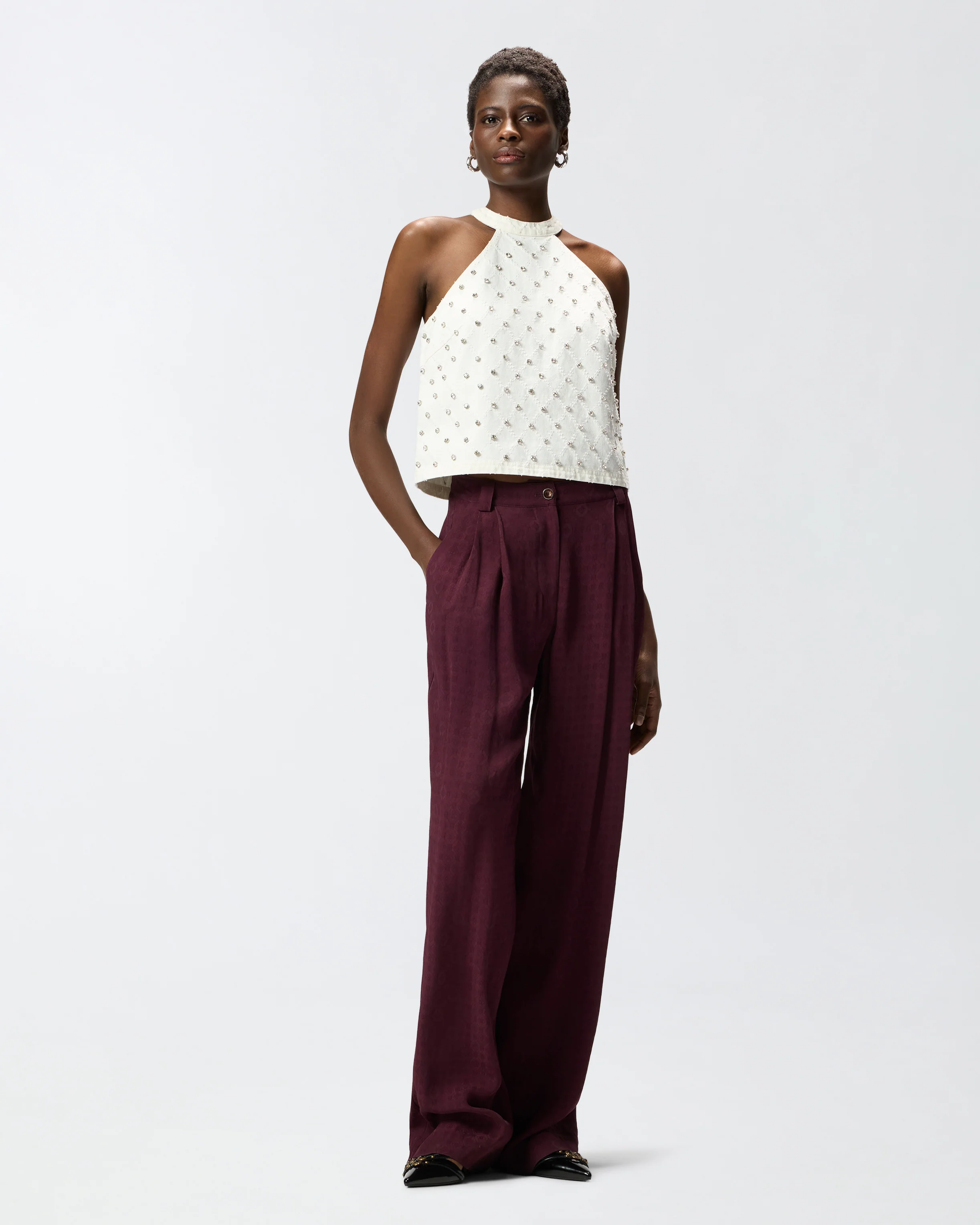 Halterneck top with diamond motif and rhinestones - Image 2