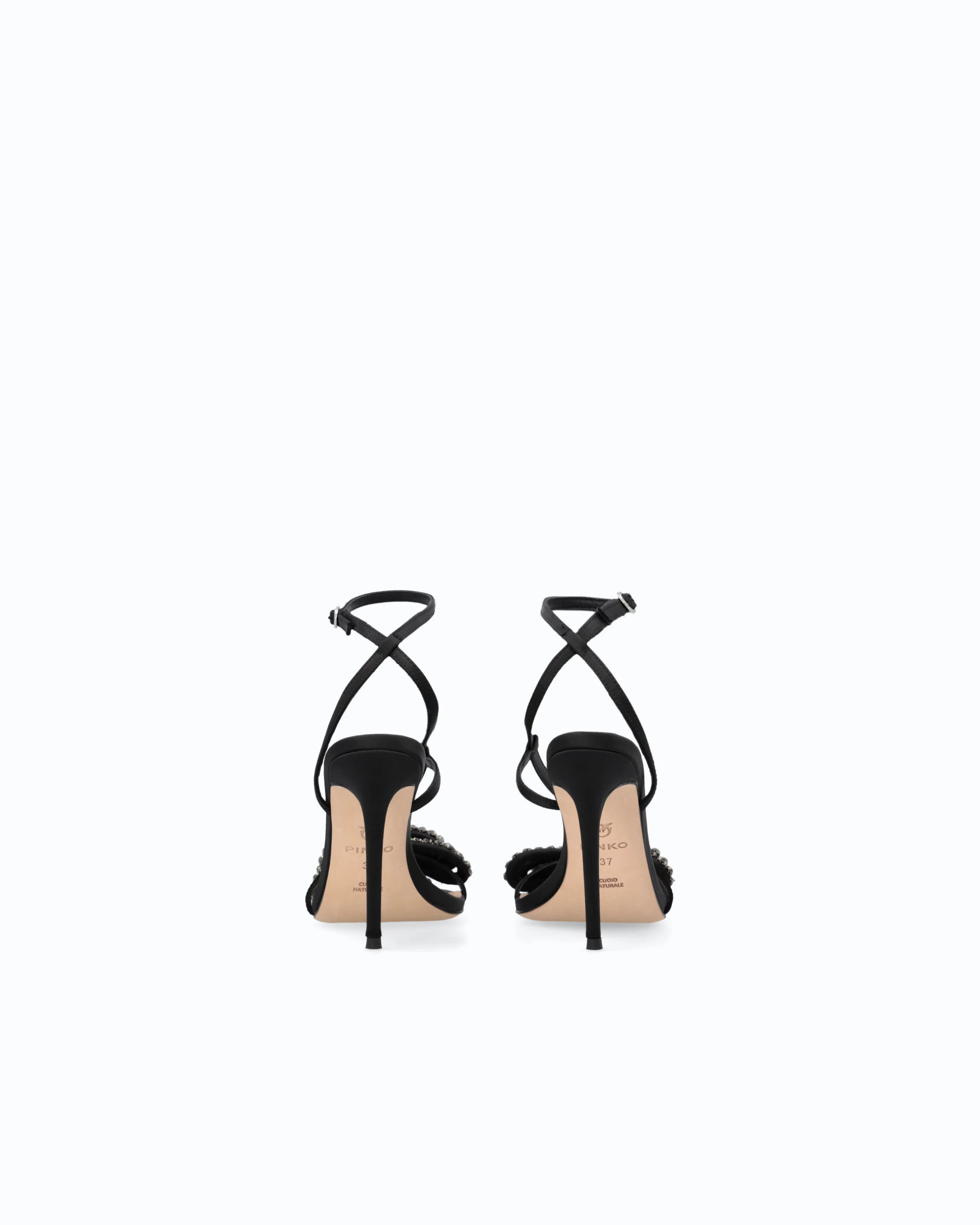High-heeled satin sandals with bow and rhinestones - Image 8