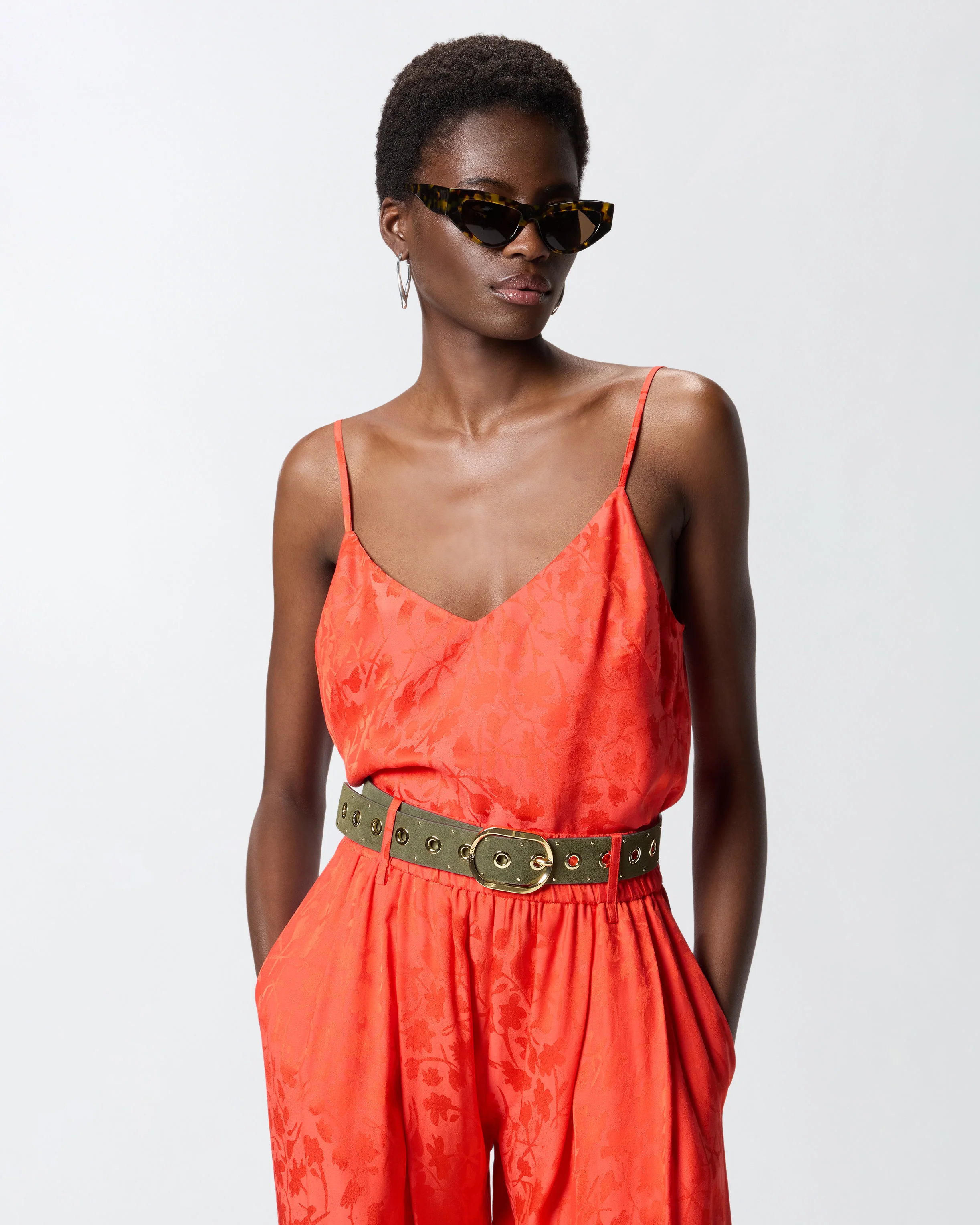 Jacquard crop top with spaghetti straps