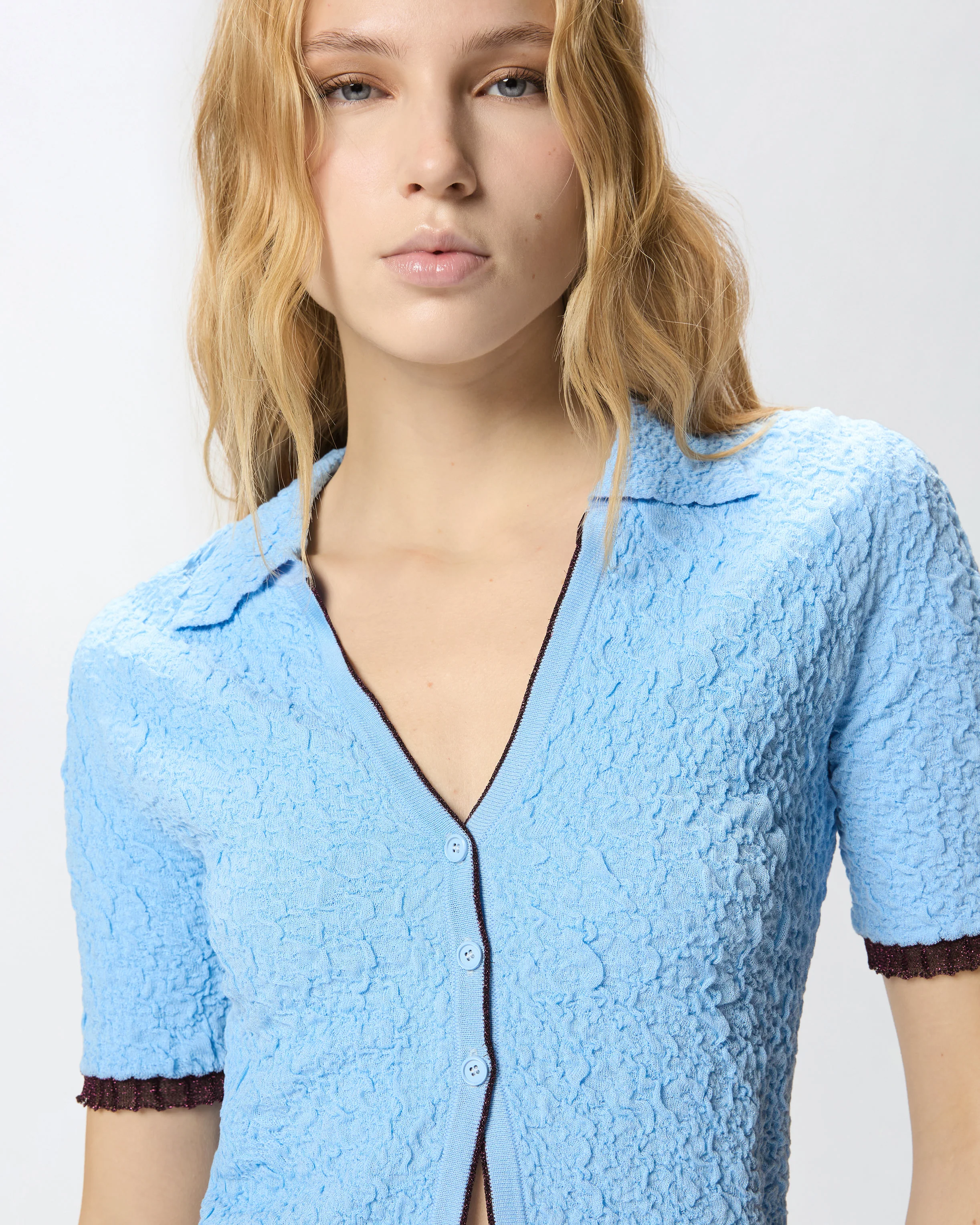Jacquard polo cropped cardigan - Image 4