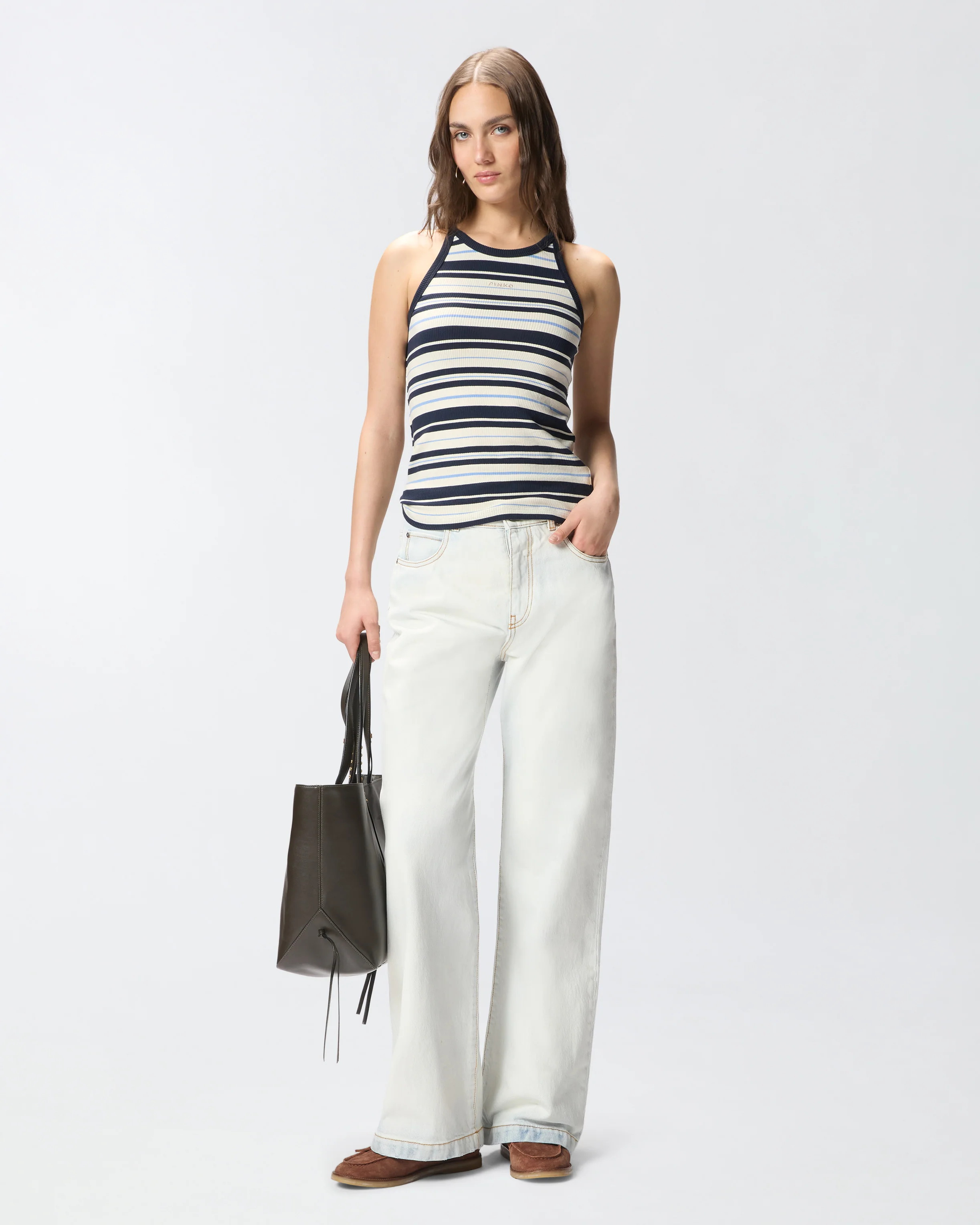 Jeans with contrasting fold-down waist