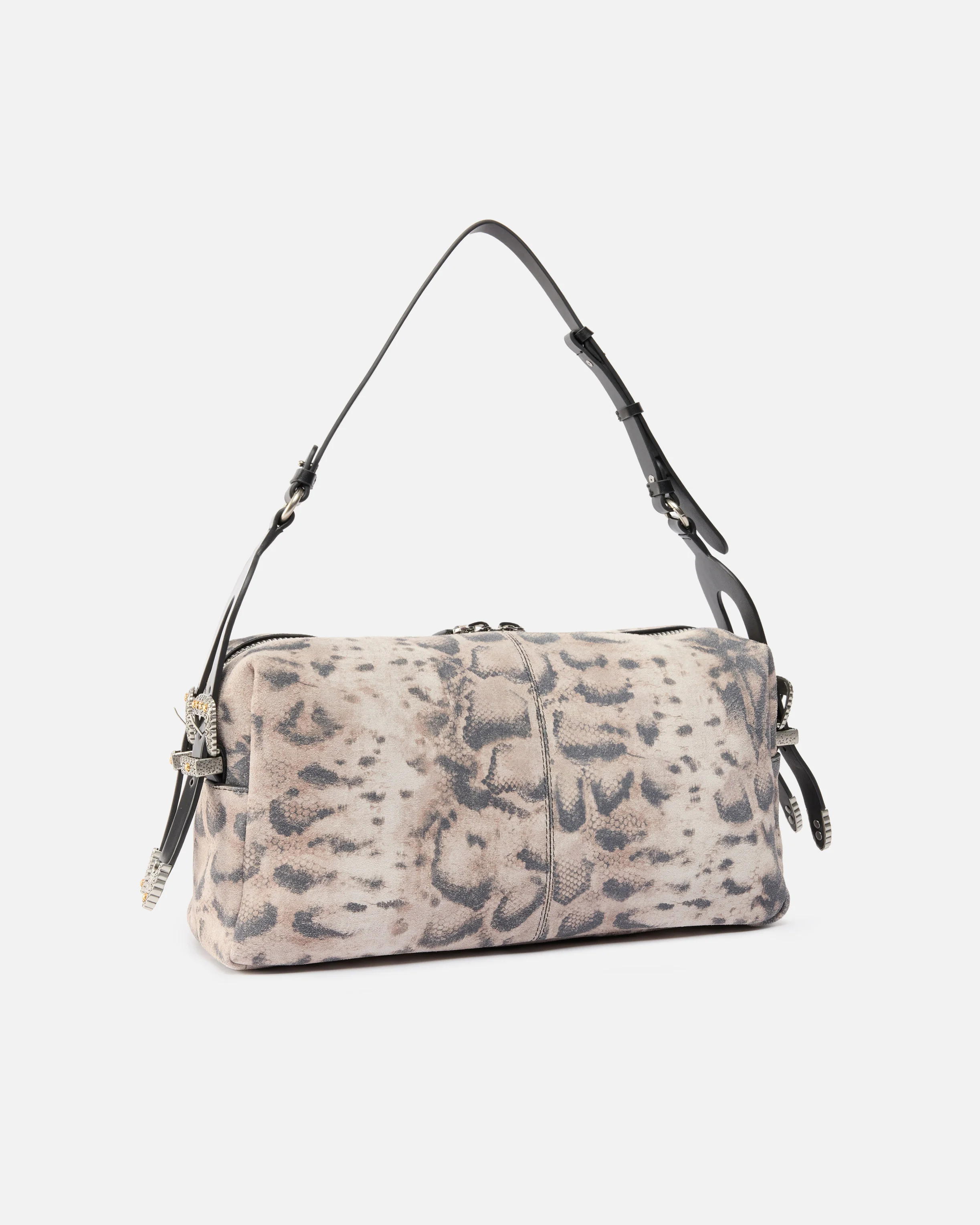 Keeper Bag medium shoulder bag in suede with python print - Image 2