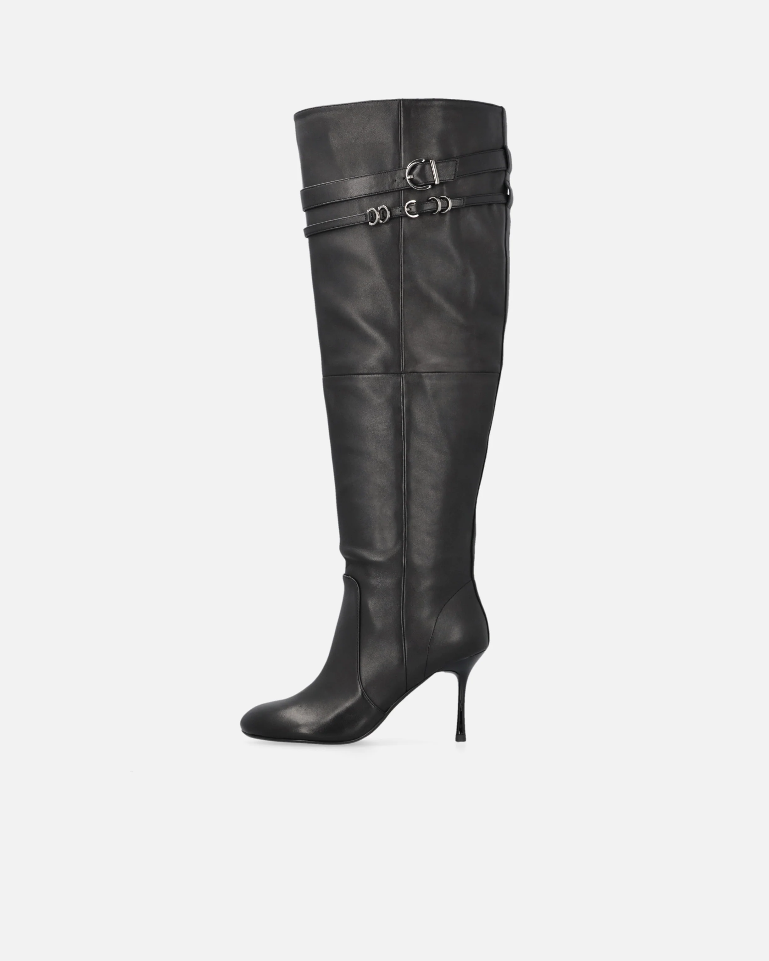 Knee-high nappa leather boots with heel and strap - Image 5