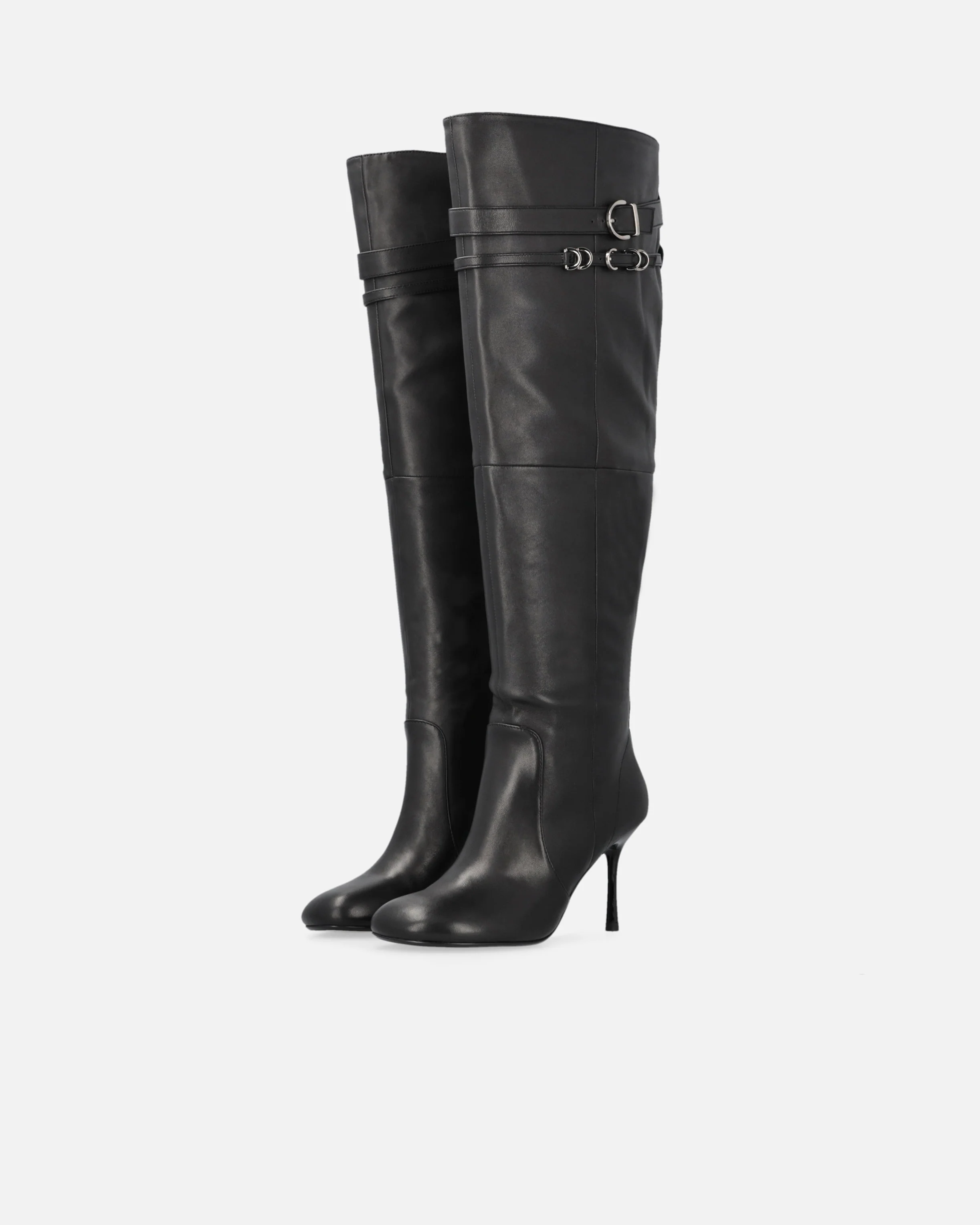 Knee-high nappa leather boots with heel and strap - Image 6