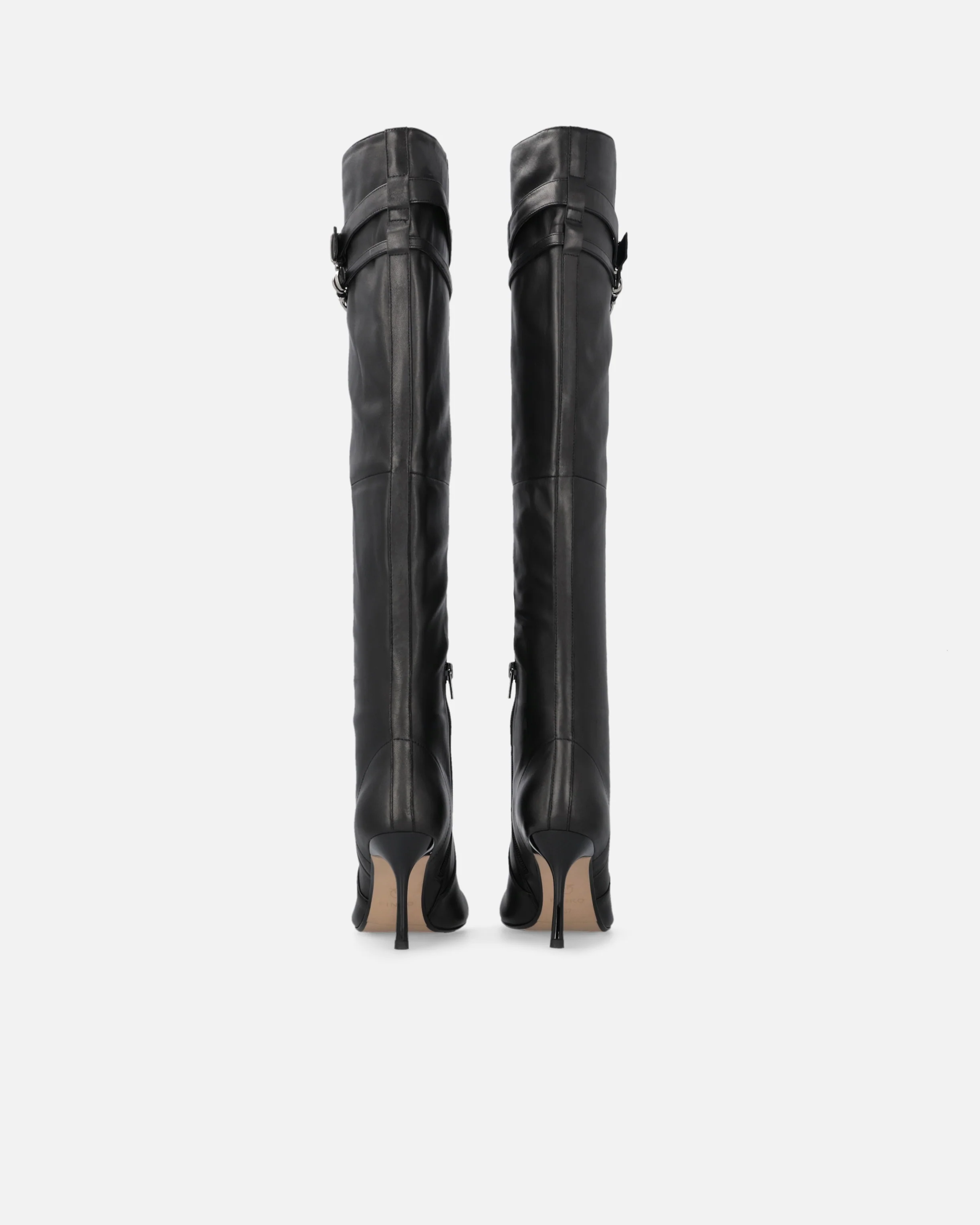 Knee-high nappa leather boots with heel and strap - Image 8