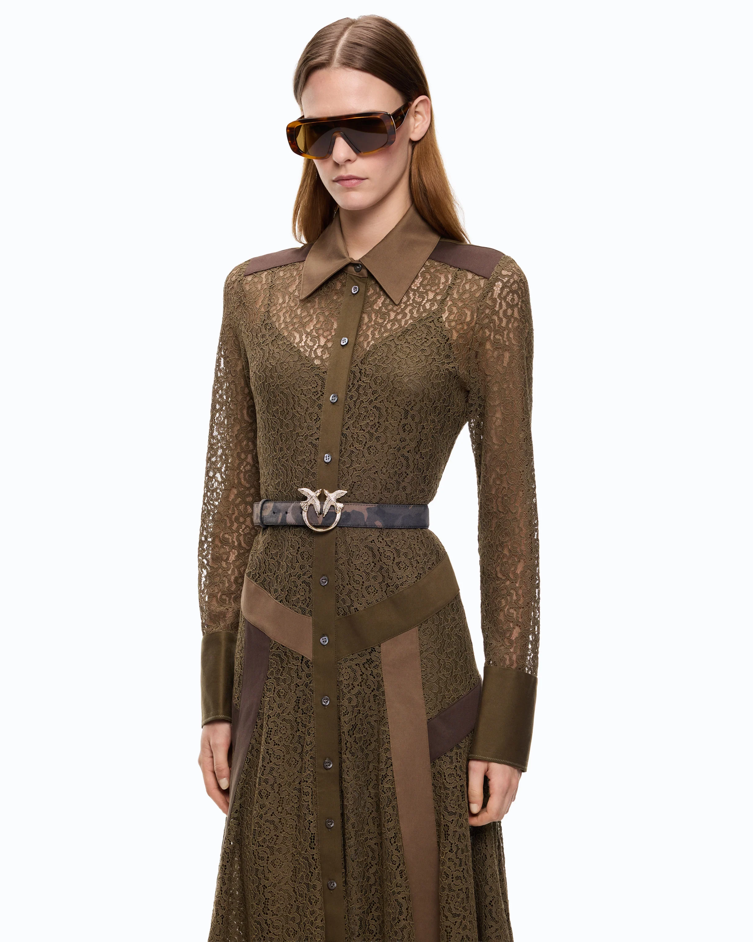 Lace midi shirt dress with inserts - Image 2
