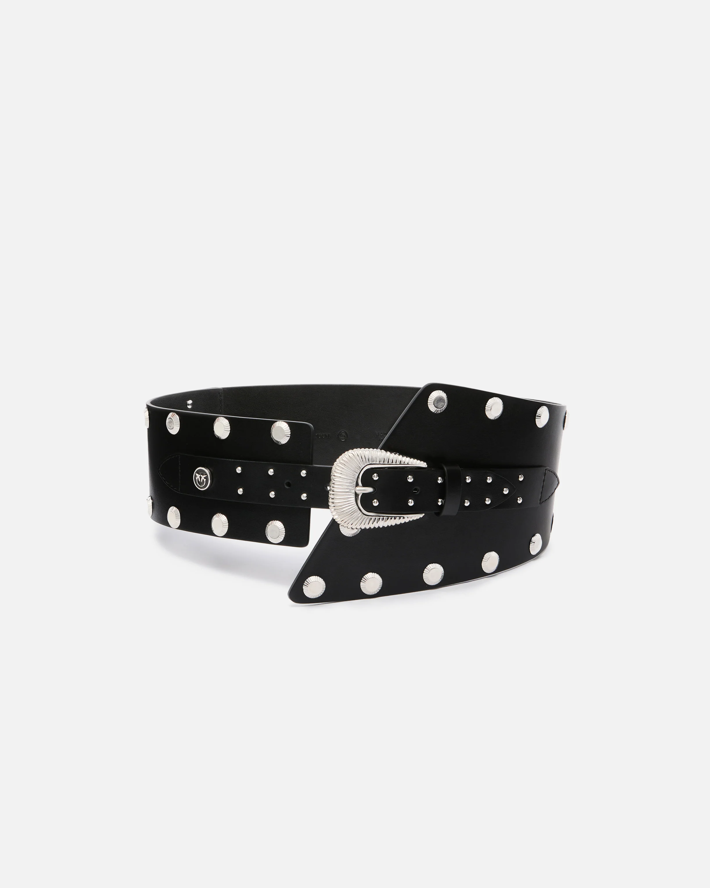 Leather belt with studs and strap, 15 cm