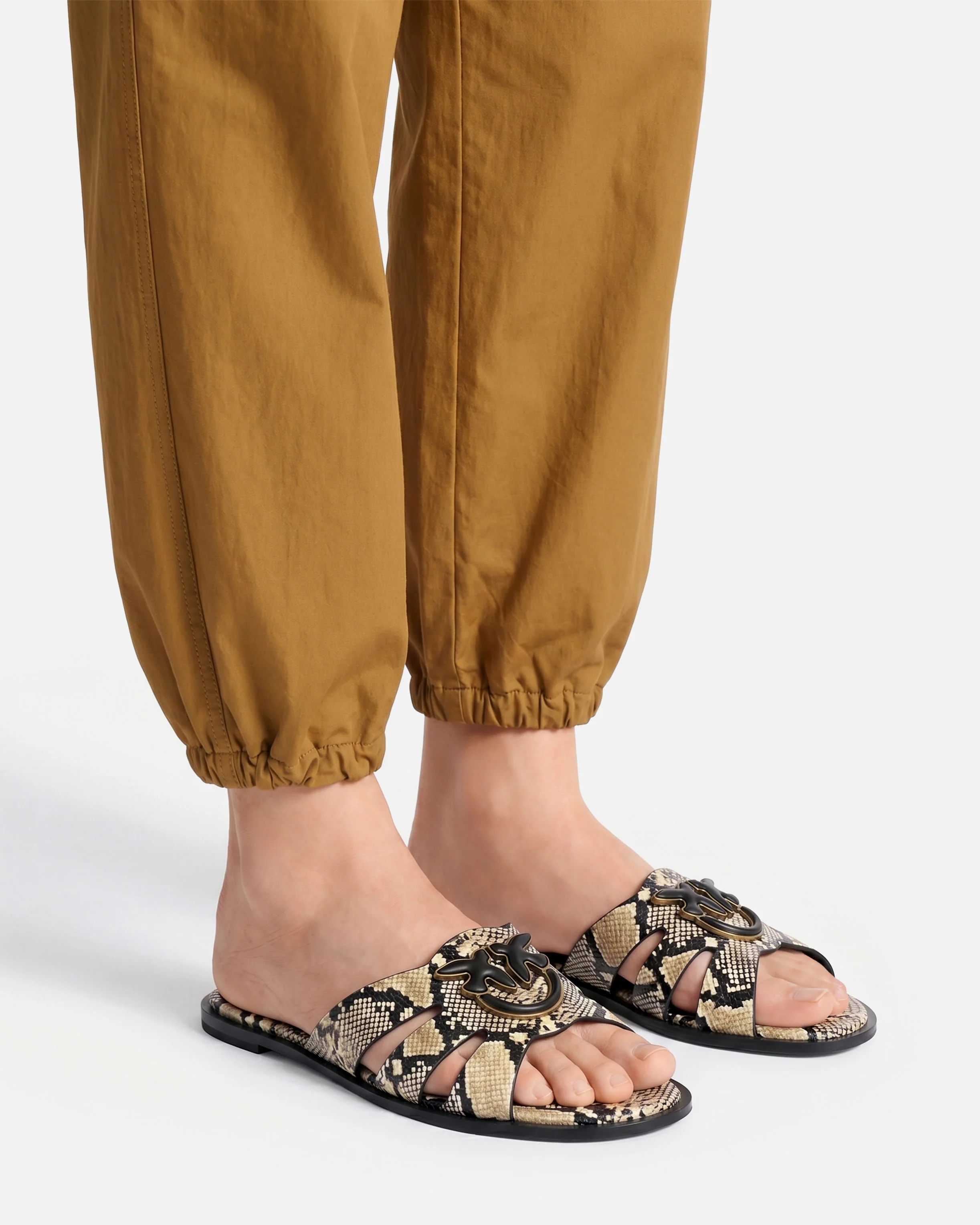 Leather slip-on sandals with python print and Love Birds logo - Image 10