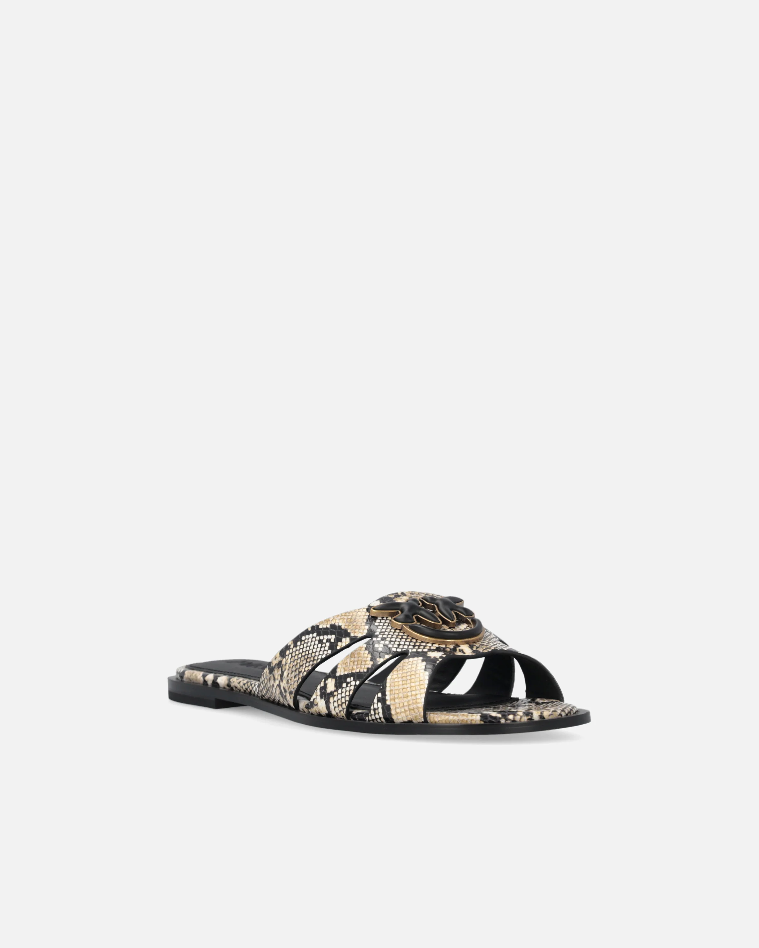 Leather slip-on sandals with python print and Love Birds logo - Image 2
