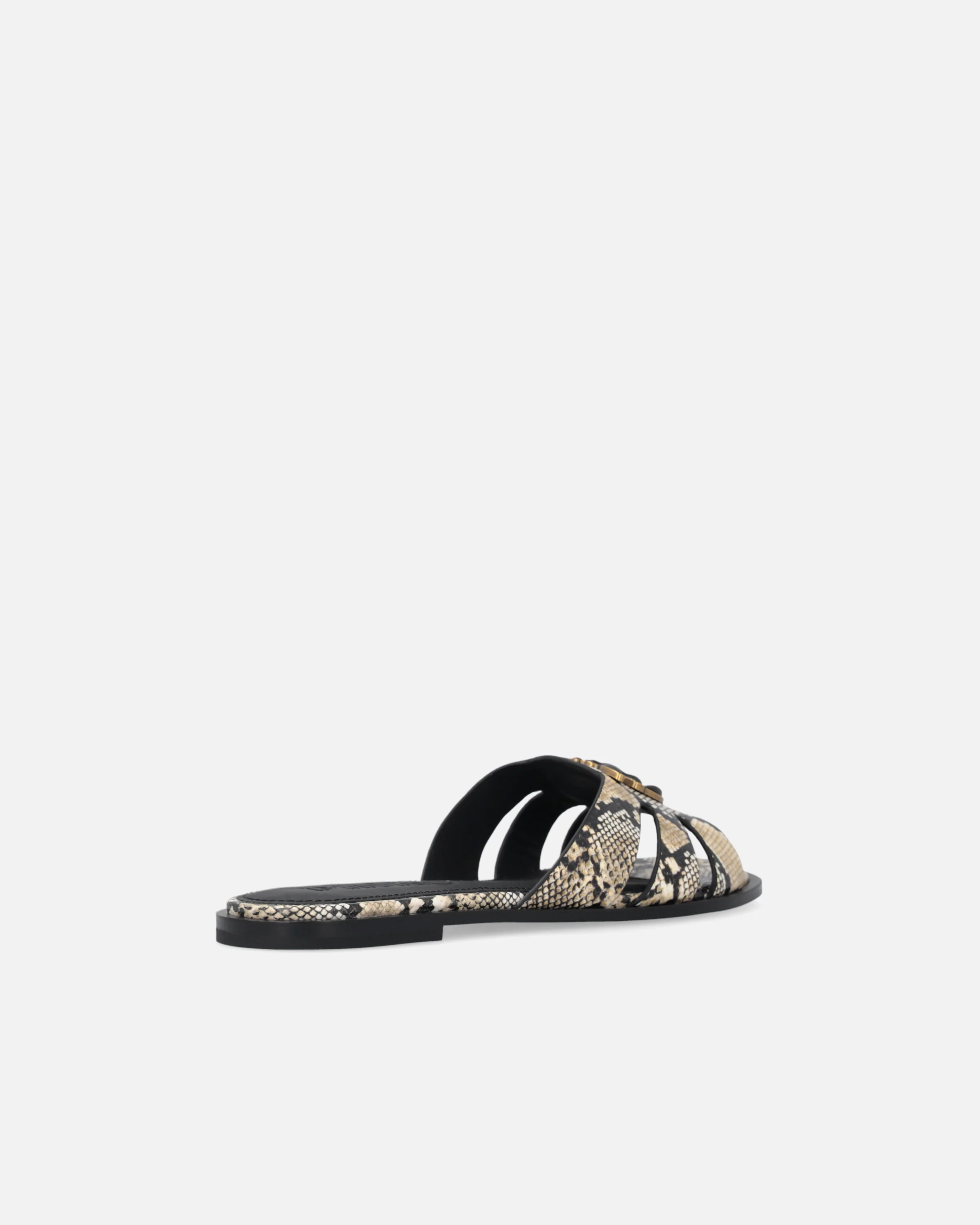 Leather slip-on sandals with python print and Love Birds logo - Image 3