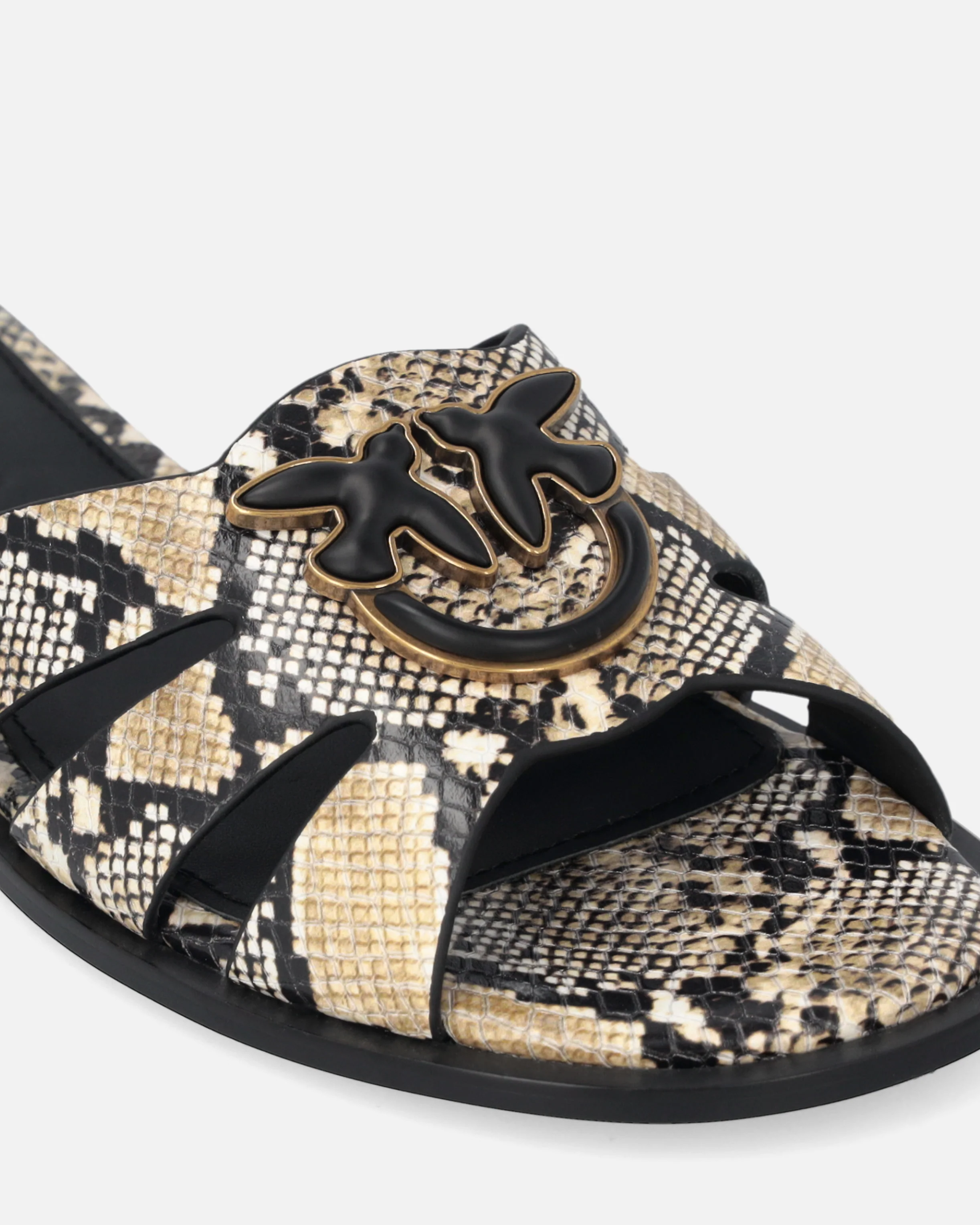 Leather slip-on sandals with python print and Love Birds logo - Image 4