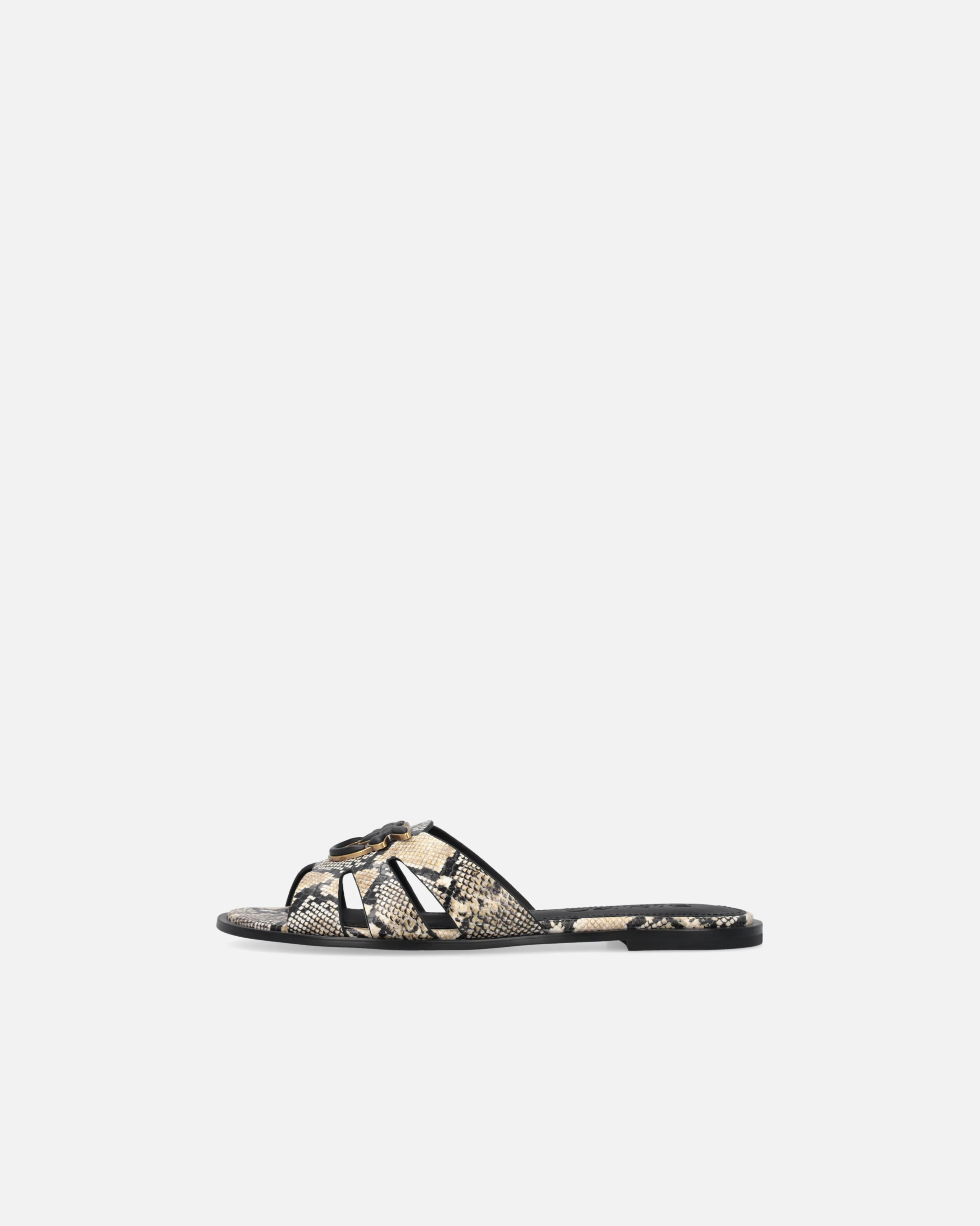 Leather slip-on sandals with python print and Love Birds logo - Image 5