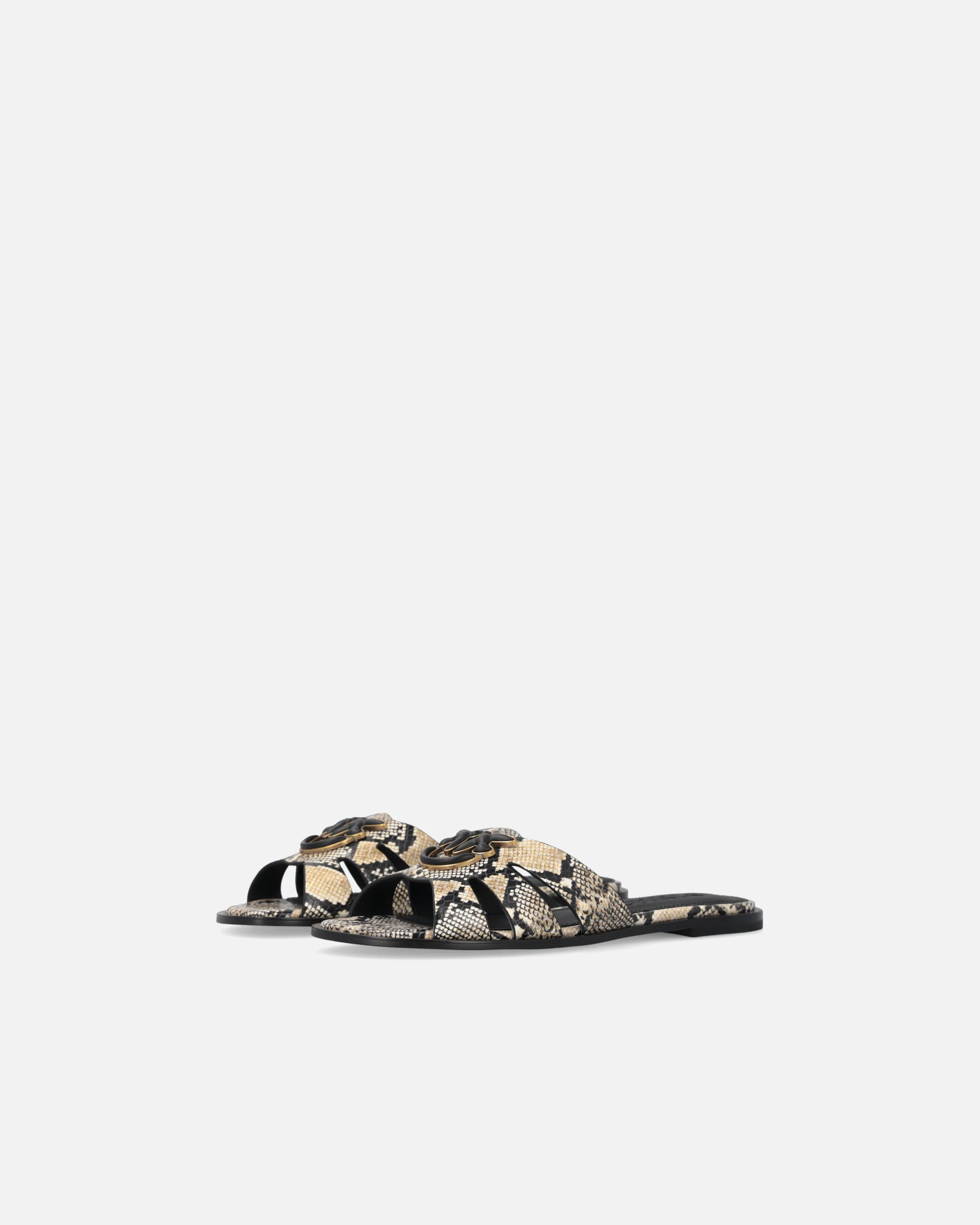 Leather slip-on sandals with python print and Love Birds logo - Image 6
