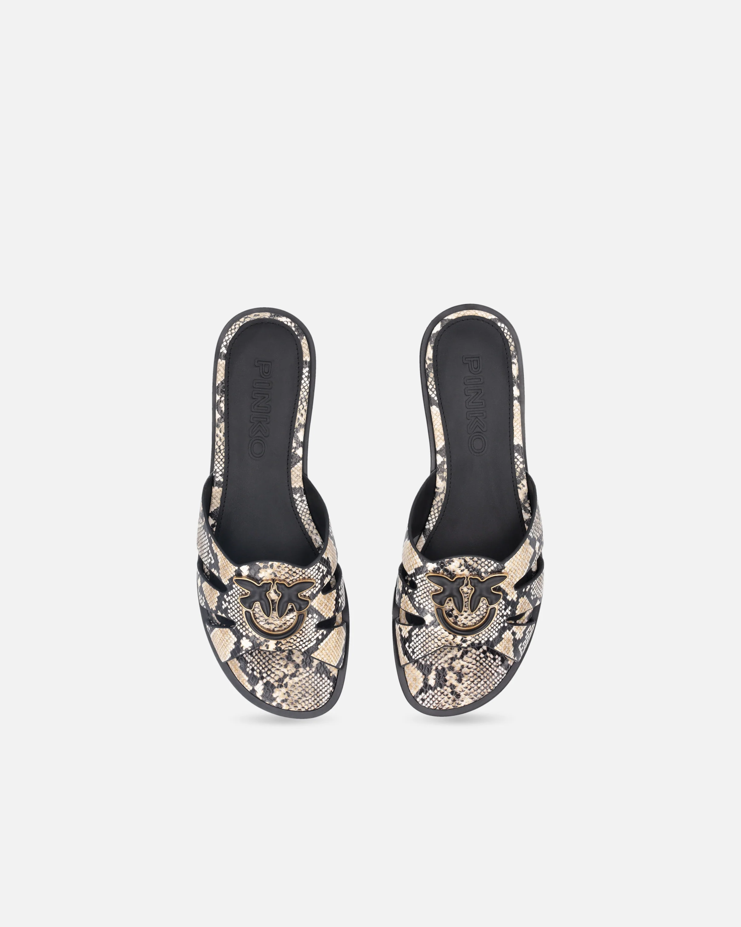Leather slip-on sandals with python print and Love Birds logo - Image 9