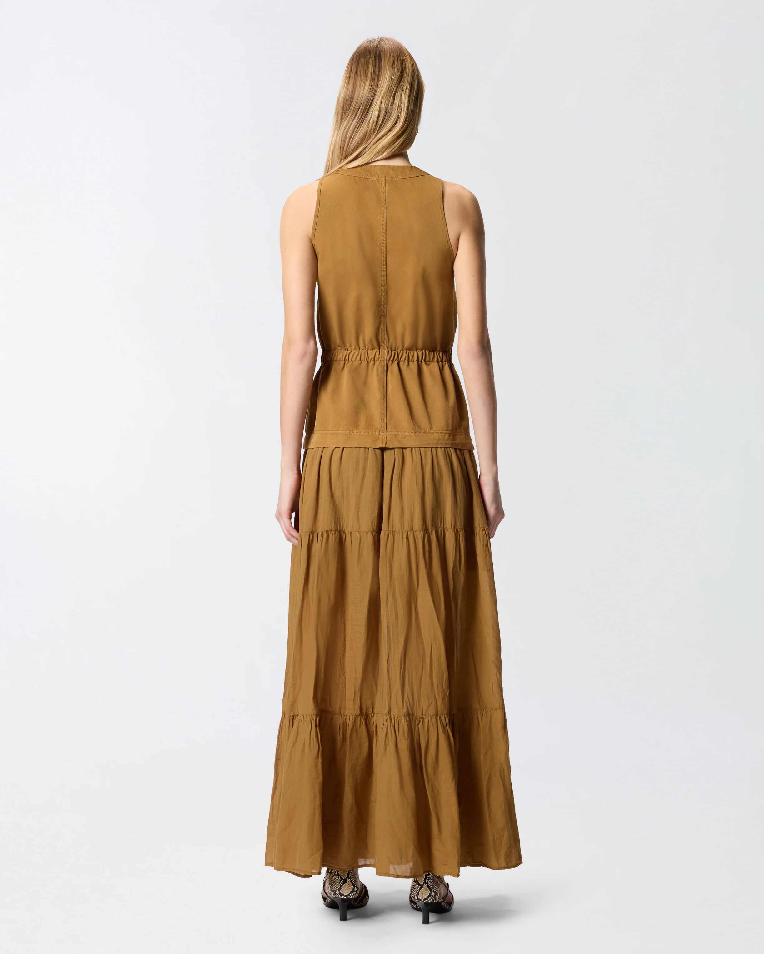 Long cotton dress with flounce and ribbons - Image 3