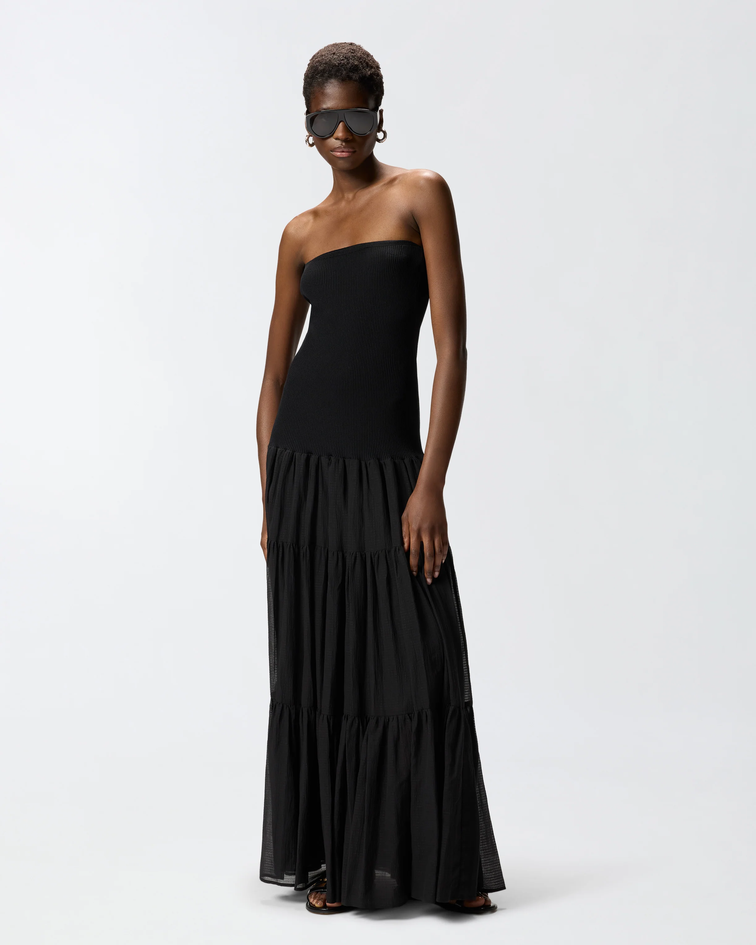 Long dress with ribbed top and flounced skirt - Image 2
