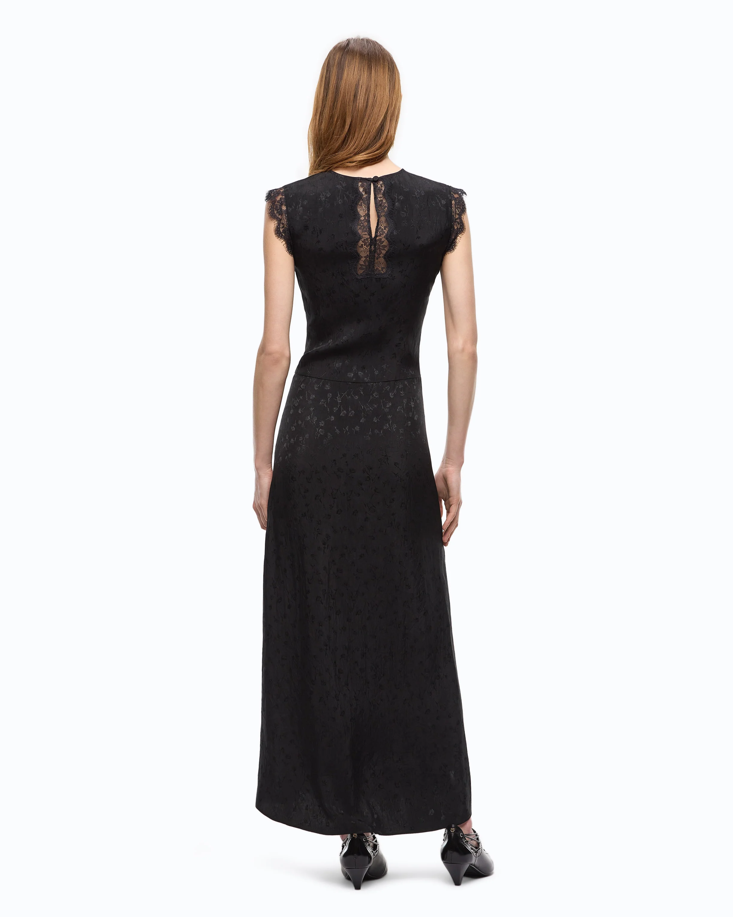 Long dress with slit and lace inserts - Image 4