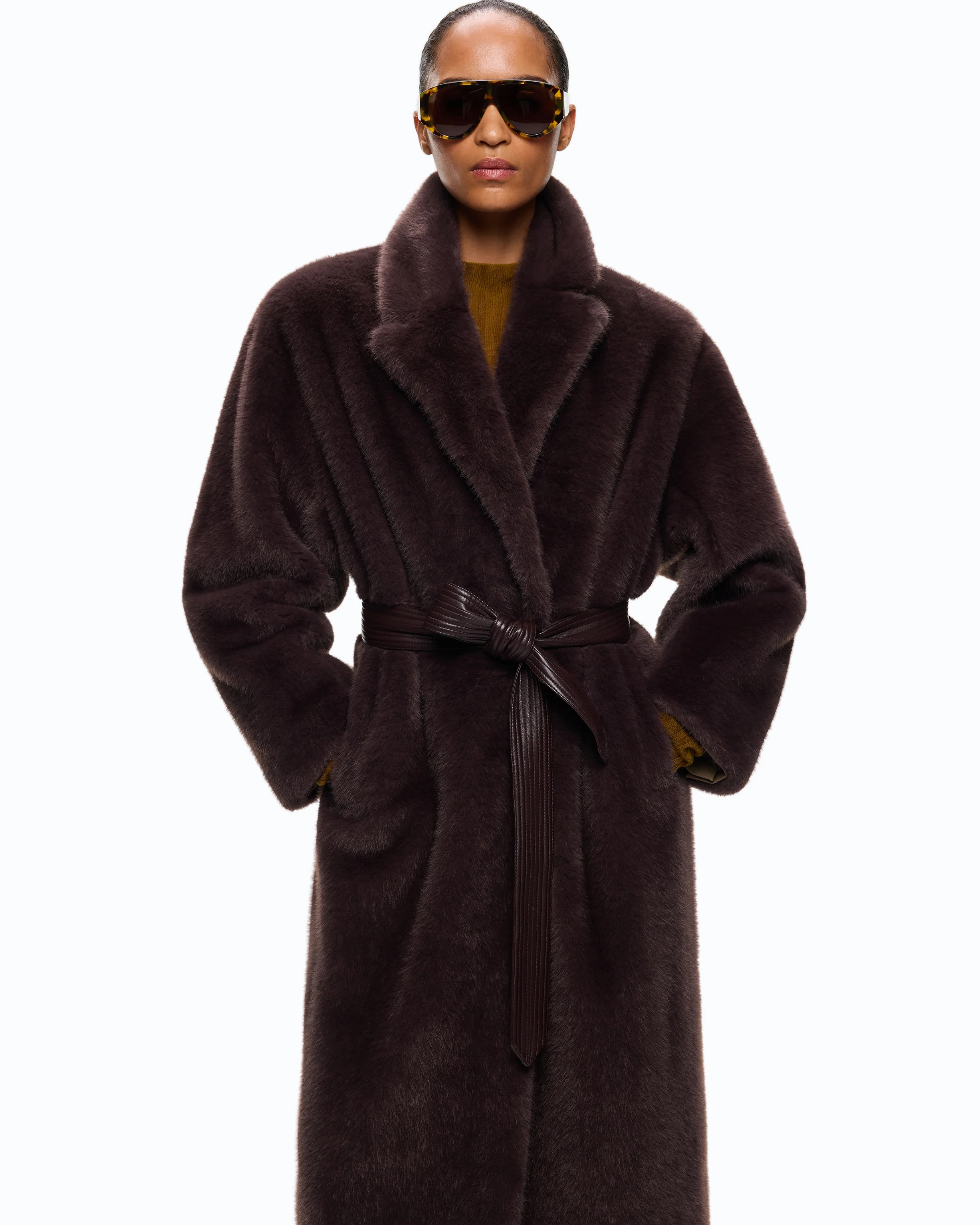 Long faux fur coat with belt - Image 2