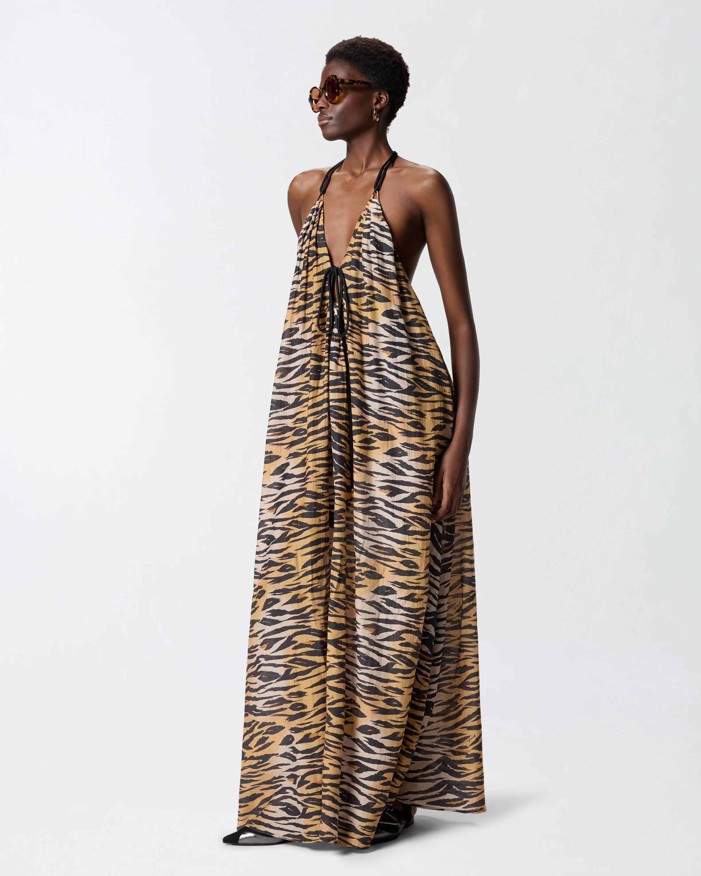 Long halterneck dress with animal print - Image 2