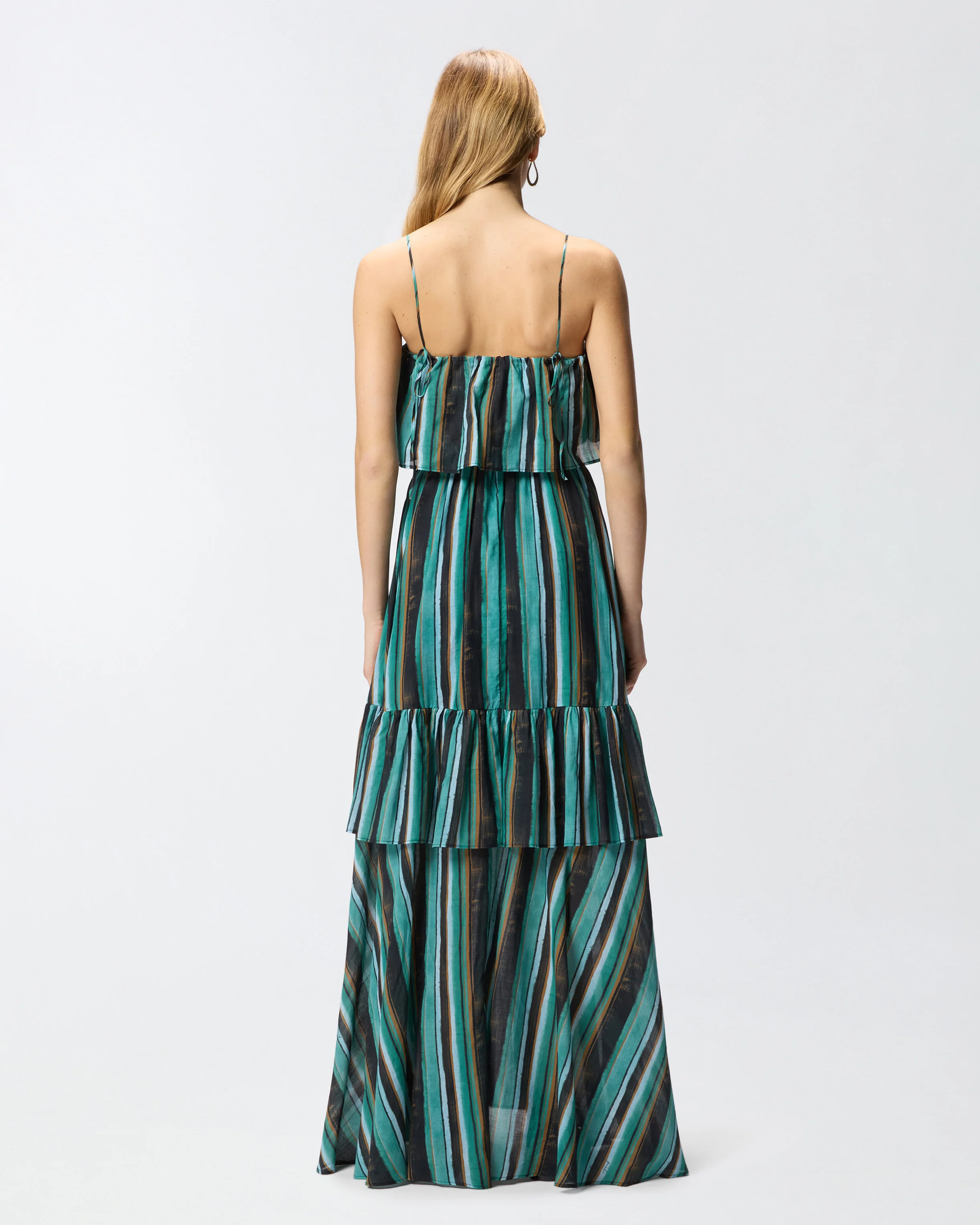 Long muslin dress with brushed striped print - Image 3