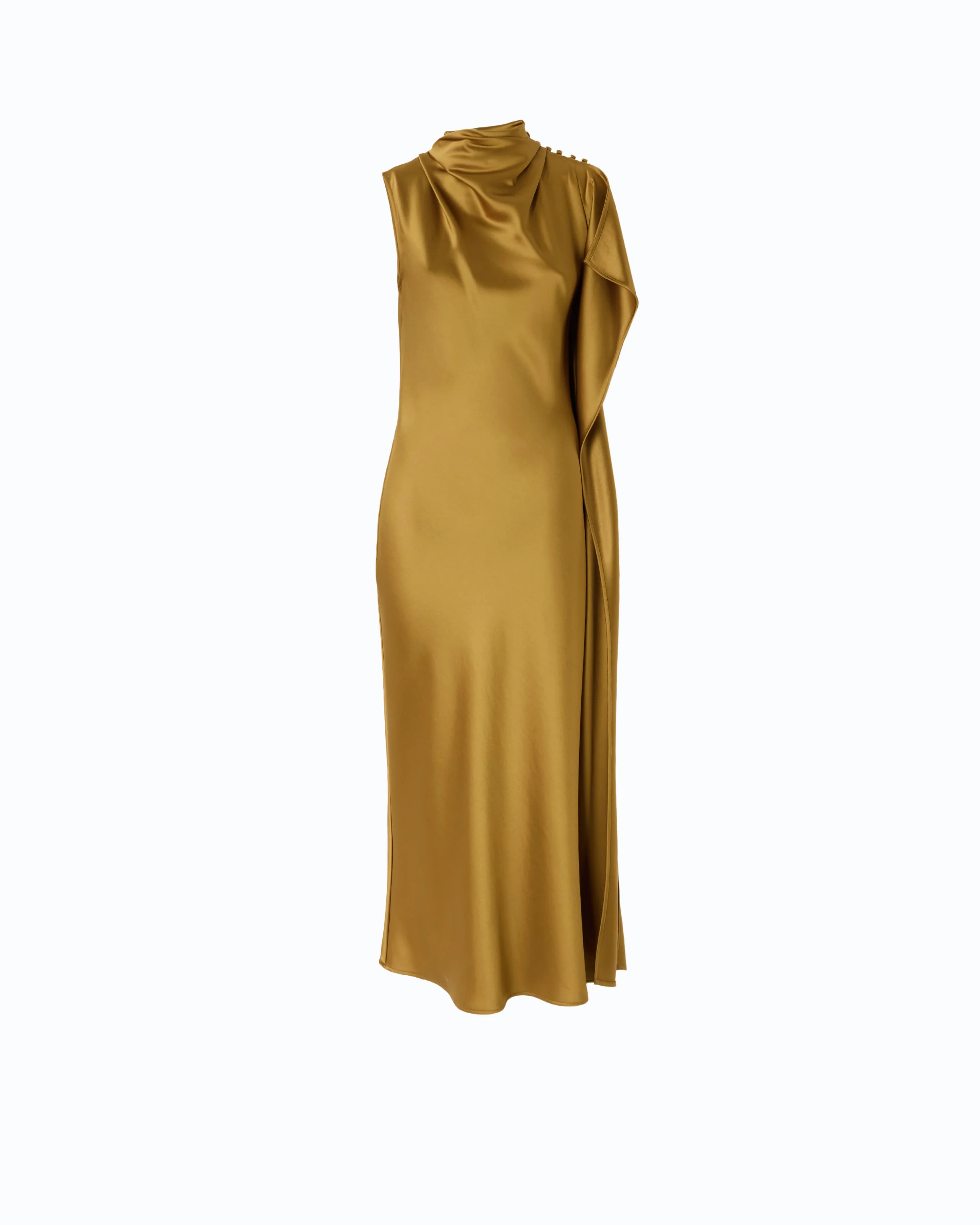 Long, one-shoulder satin dress - Image 5