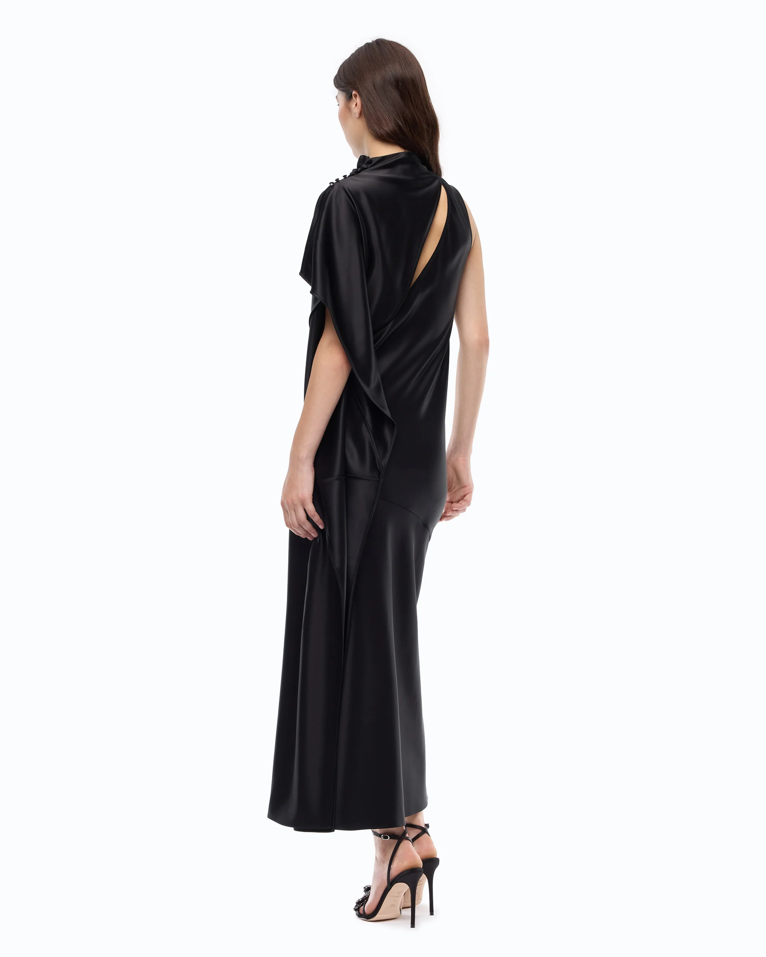 Long, one-shoulder satin dress - Image 4