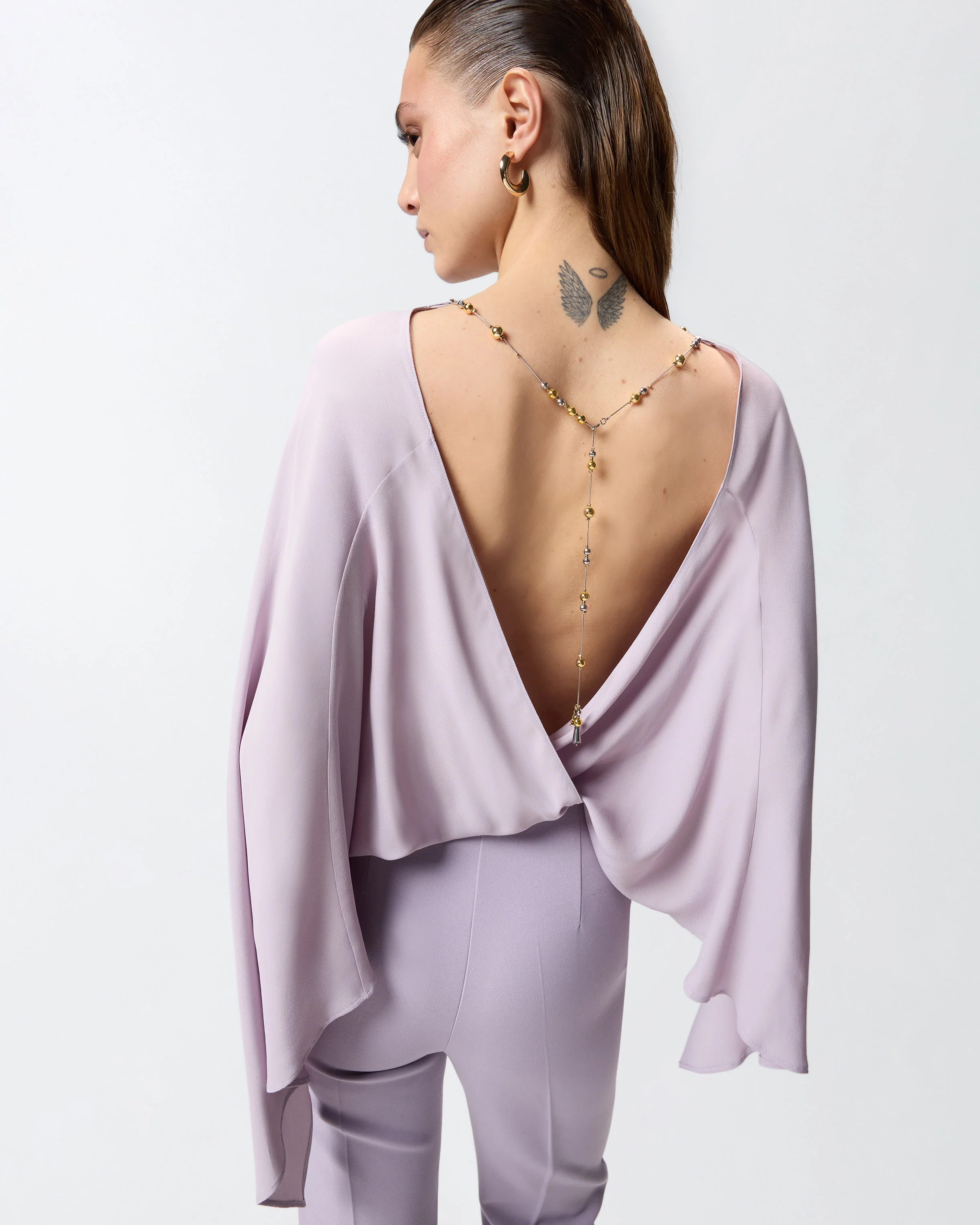Long playsuit with exposed back and jewel necklace - Image 4