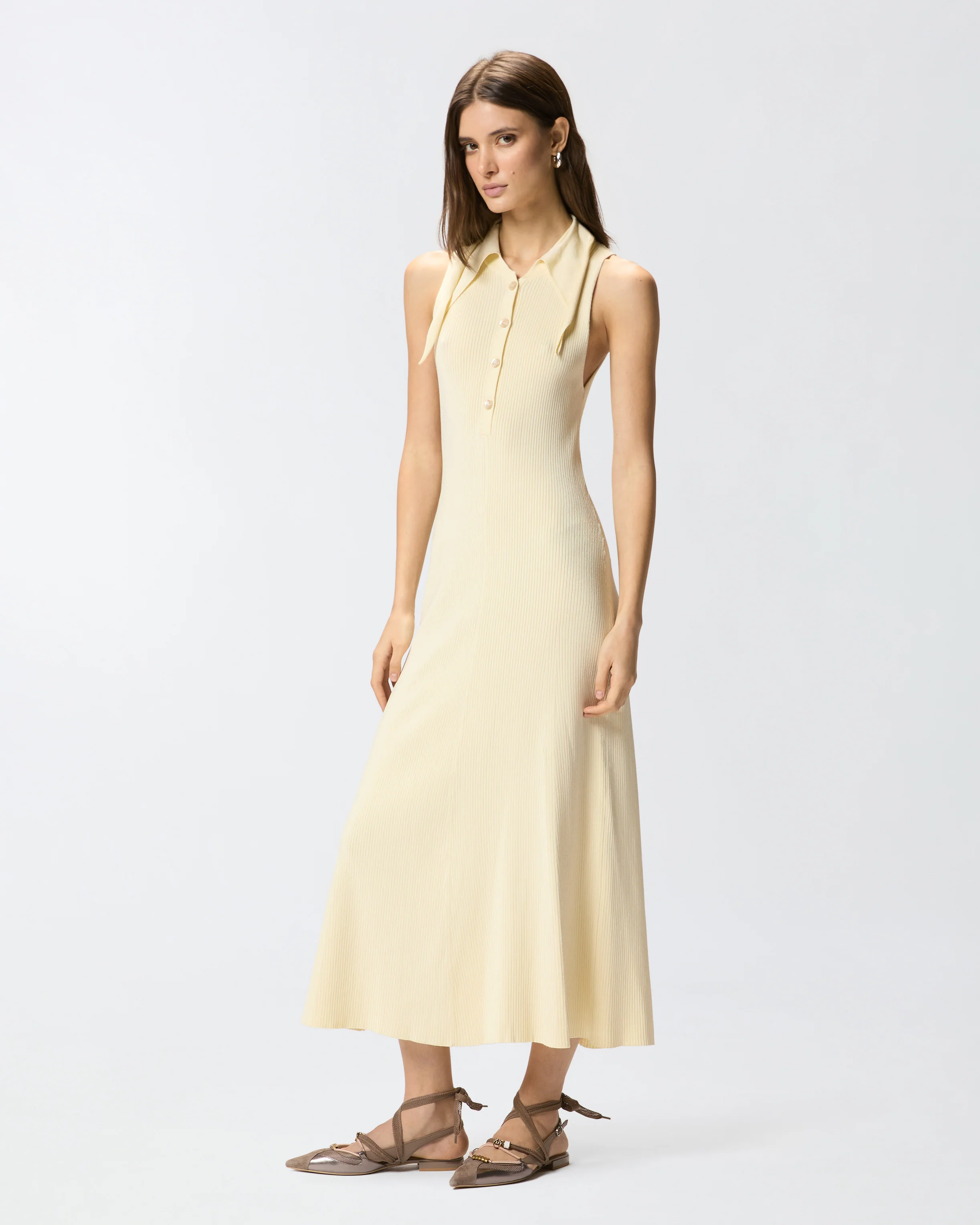 Long ribbed dress with bandana collar - Image 2
