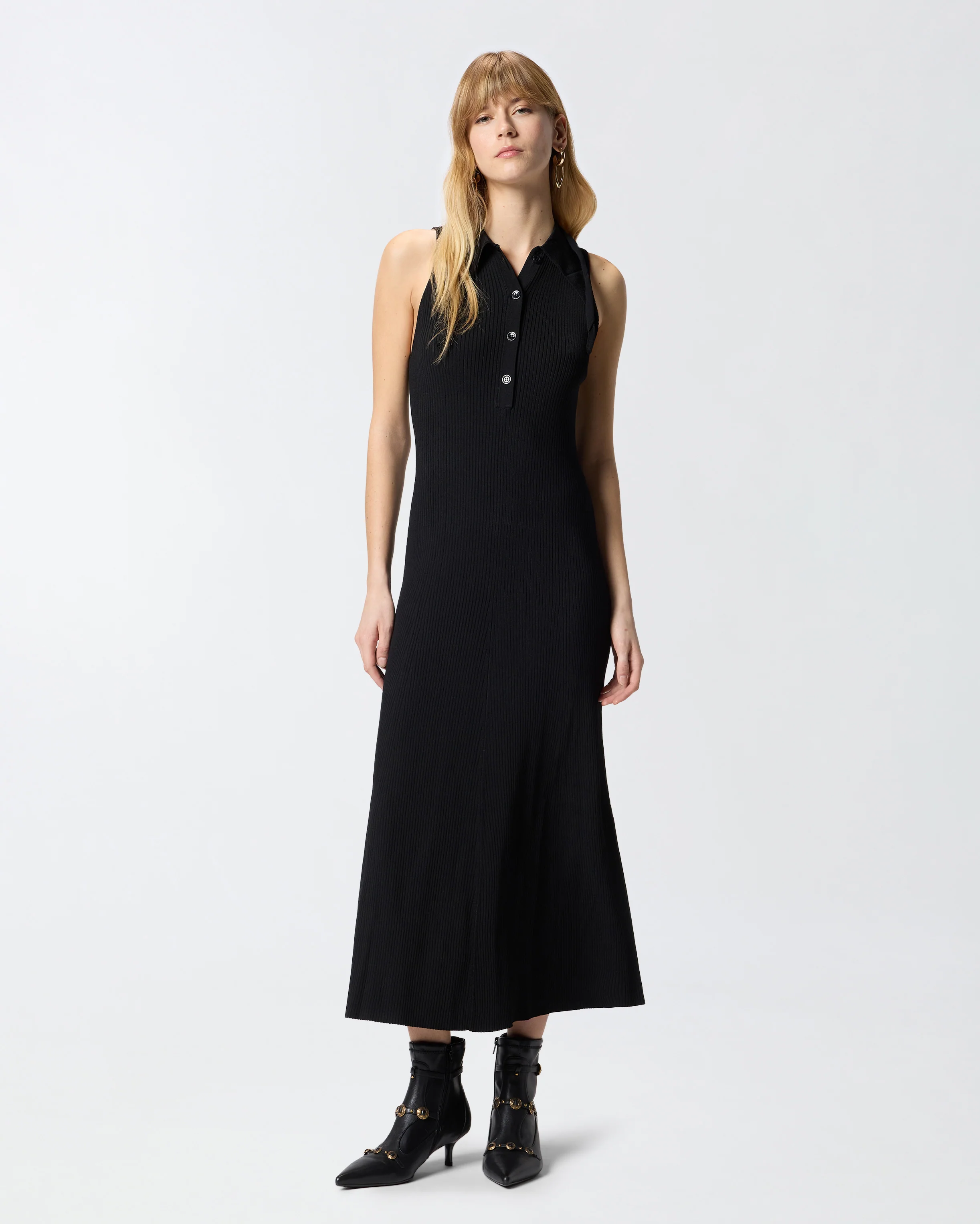 Long ribbed dress with bandana collar - Image 2