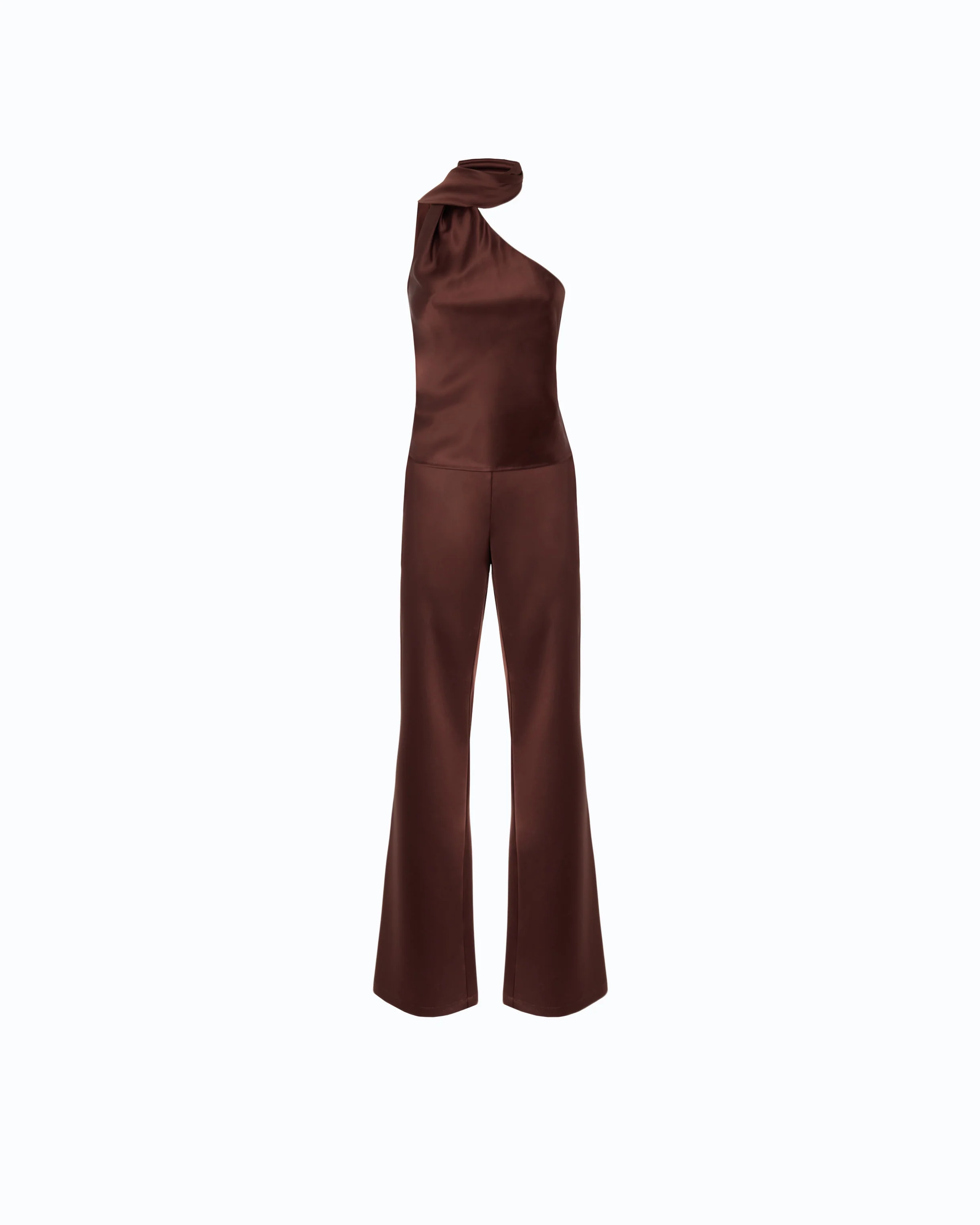 Long satin jumpsuit with sash - Image 5