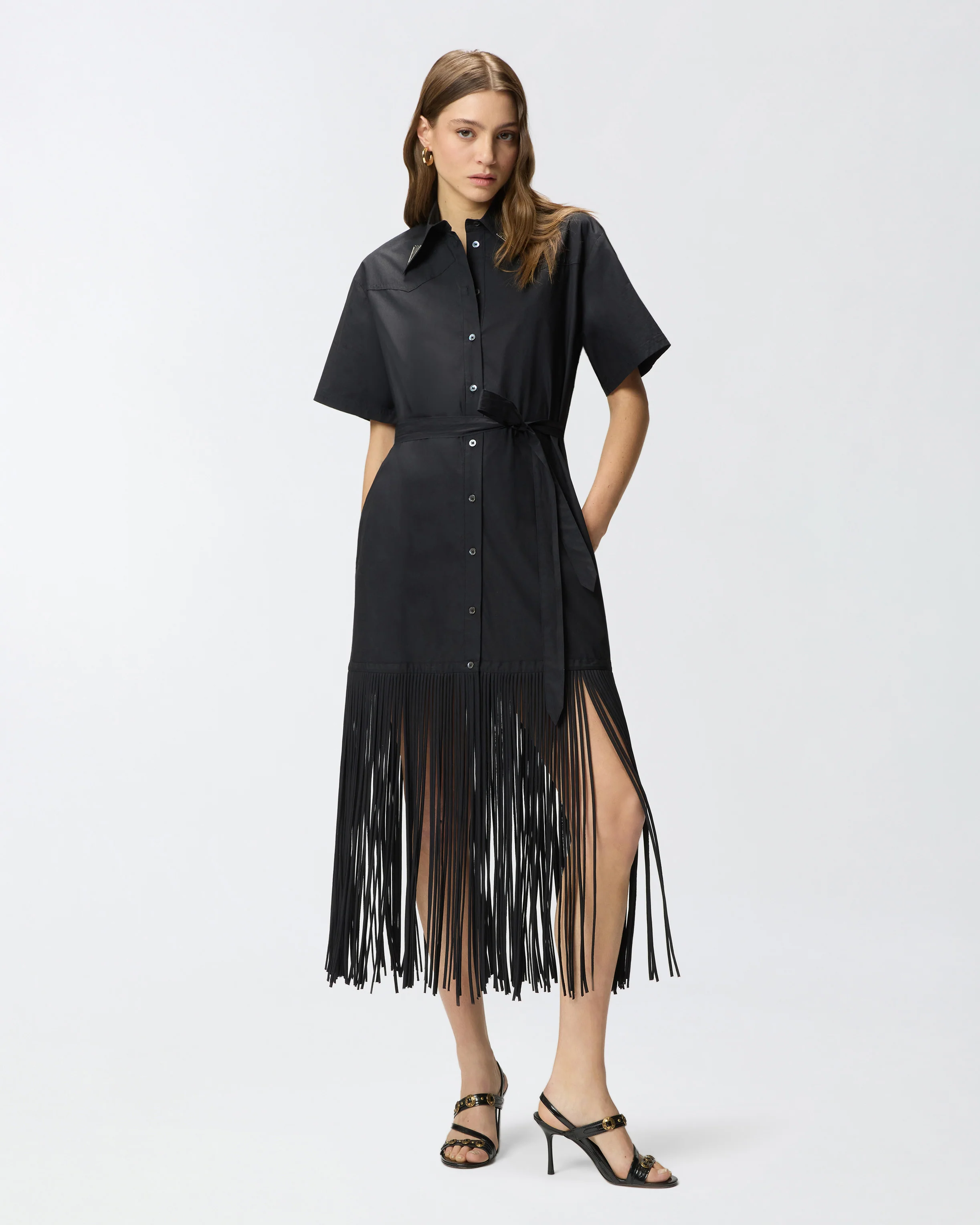 Long shirt dress with fringing and metallic details - Image 2