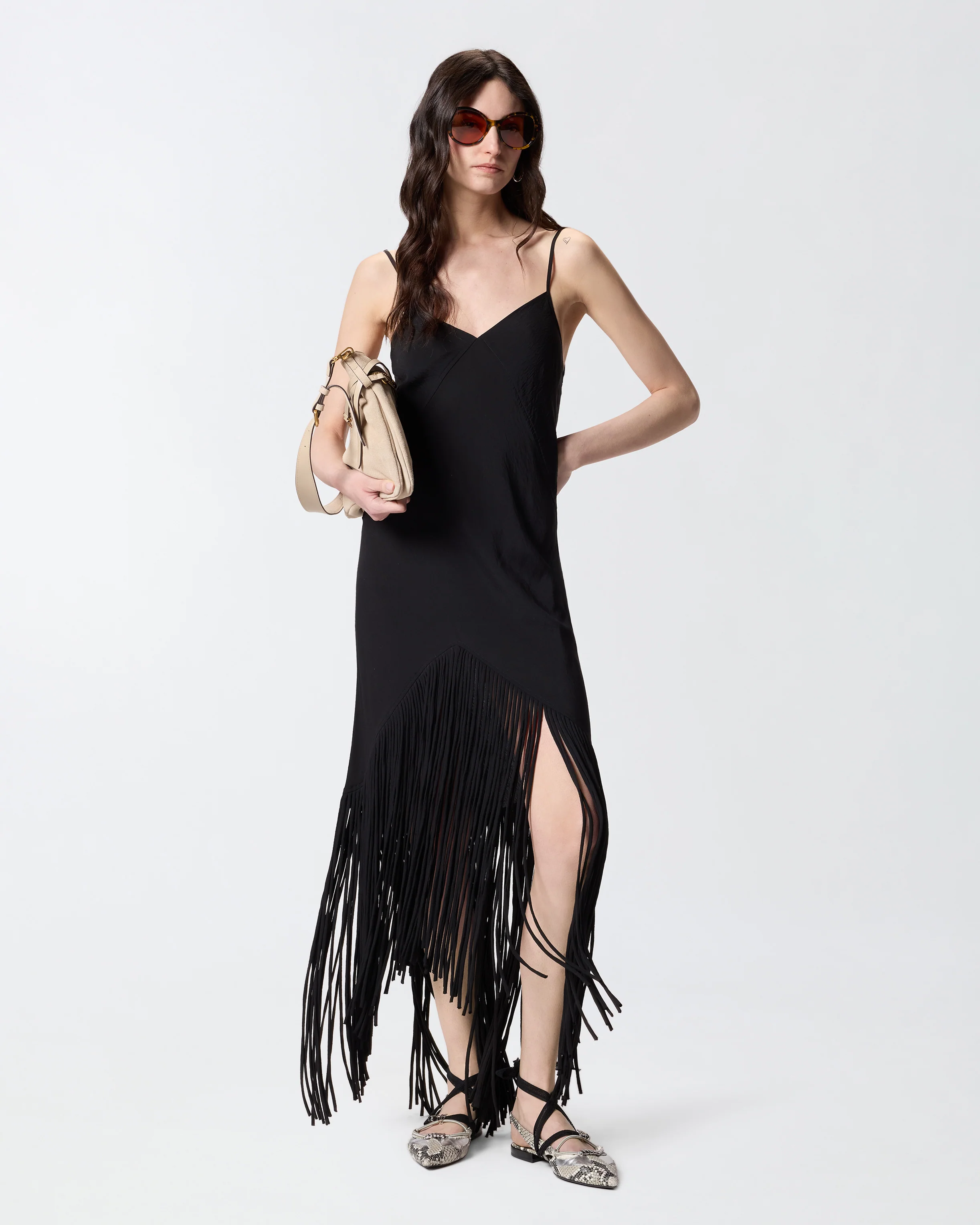 Long slip dress with fringing