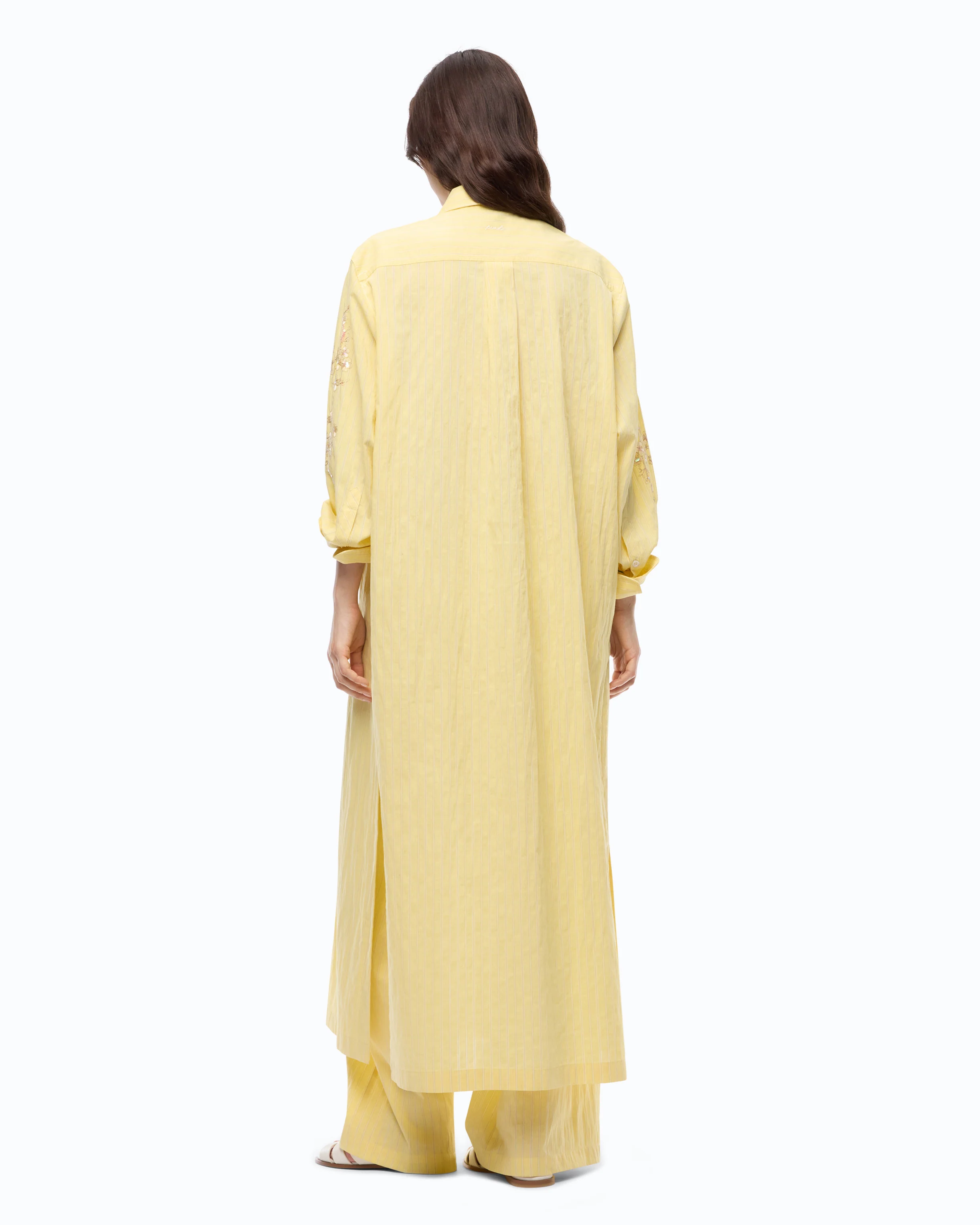 Long striped chemisier dress with floral embroidery - Image 4