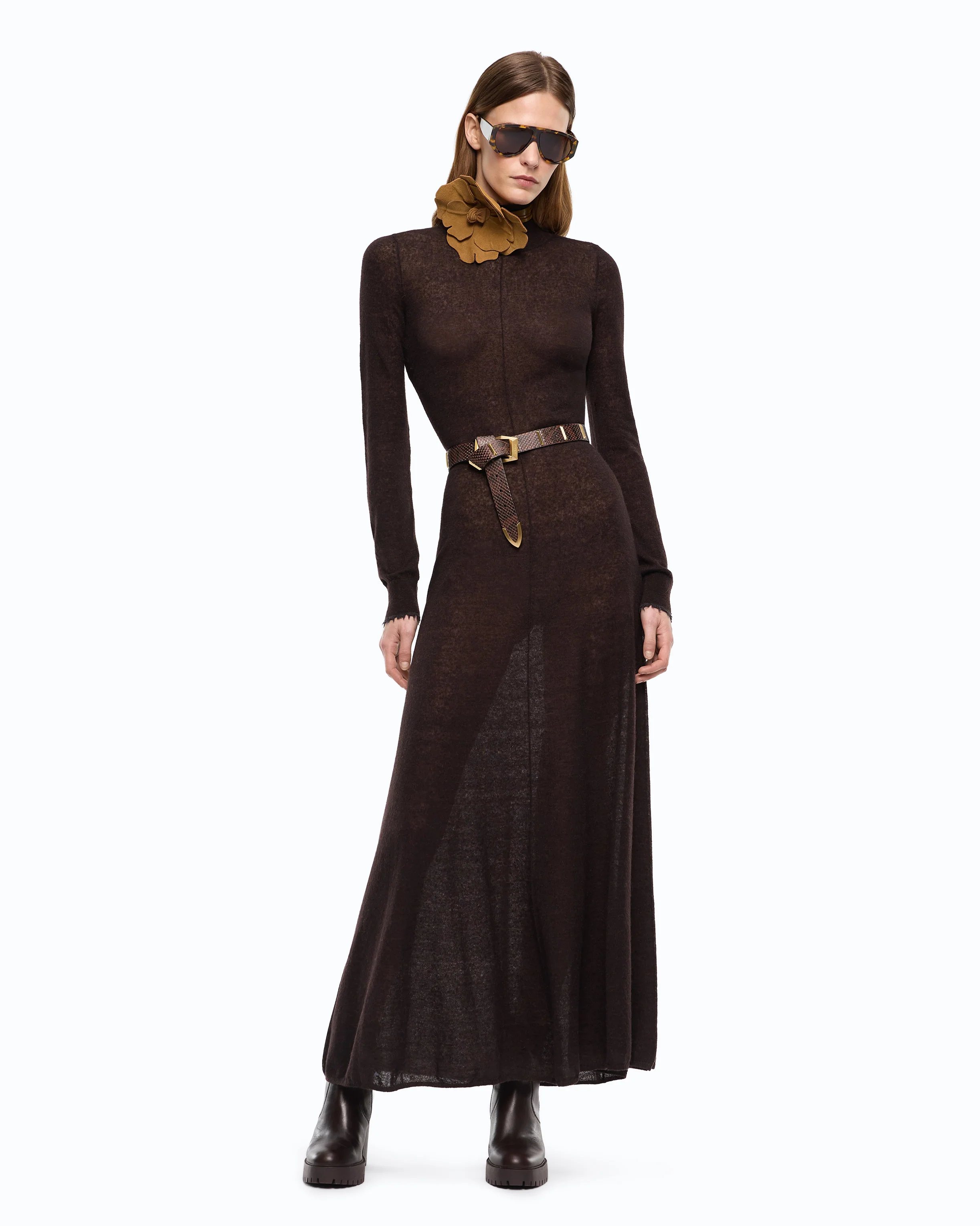 Long turtleneck dress in merino wool and alpaca