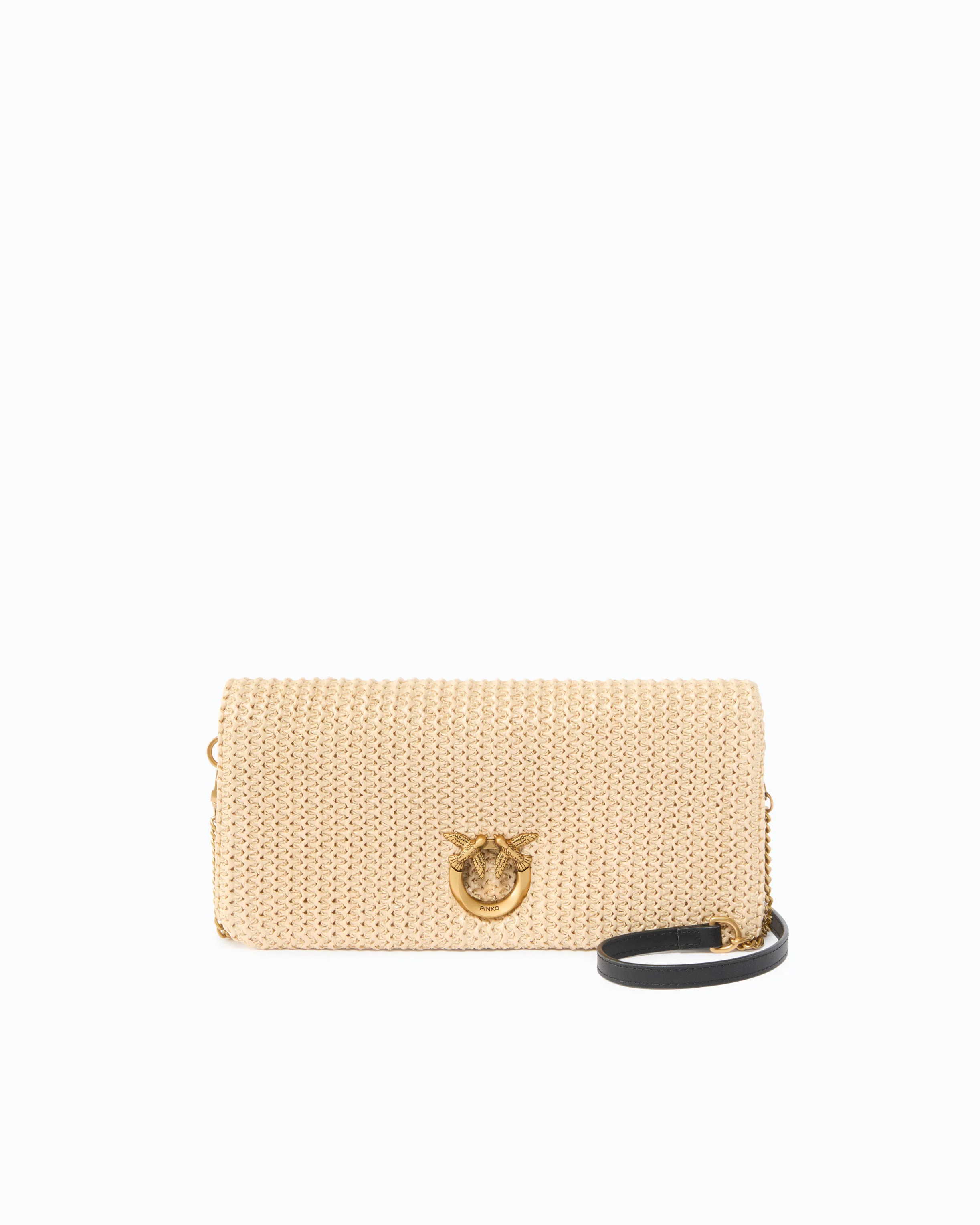 Love Bag Click Soft Horizontal Classic medium crossbody clutch in raffia
