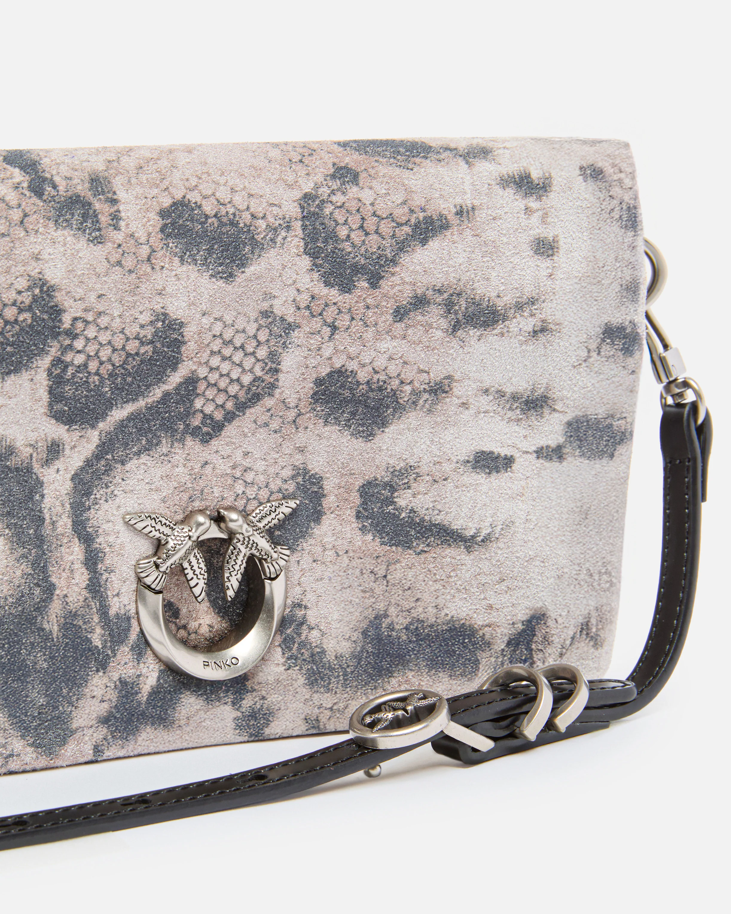 Love Bag Click Soft Horizontal Mini crossbody clutch in python-print suede - Image 3