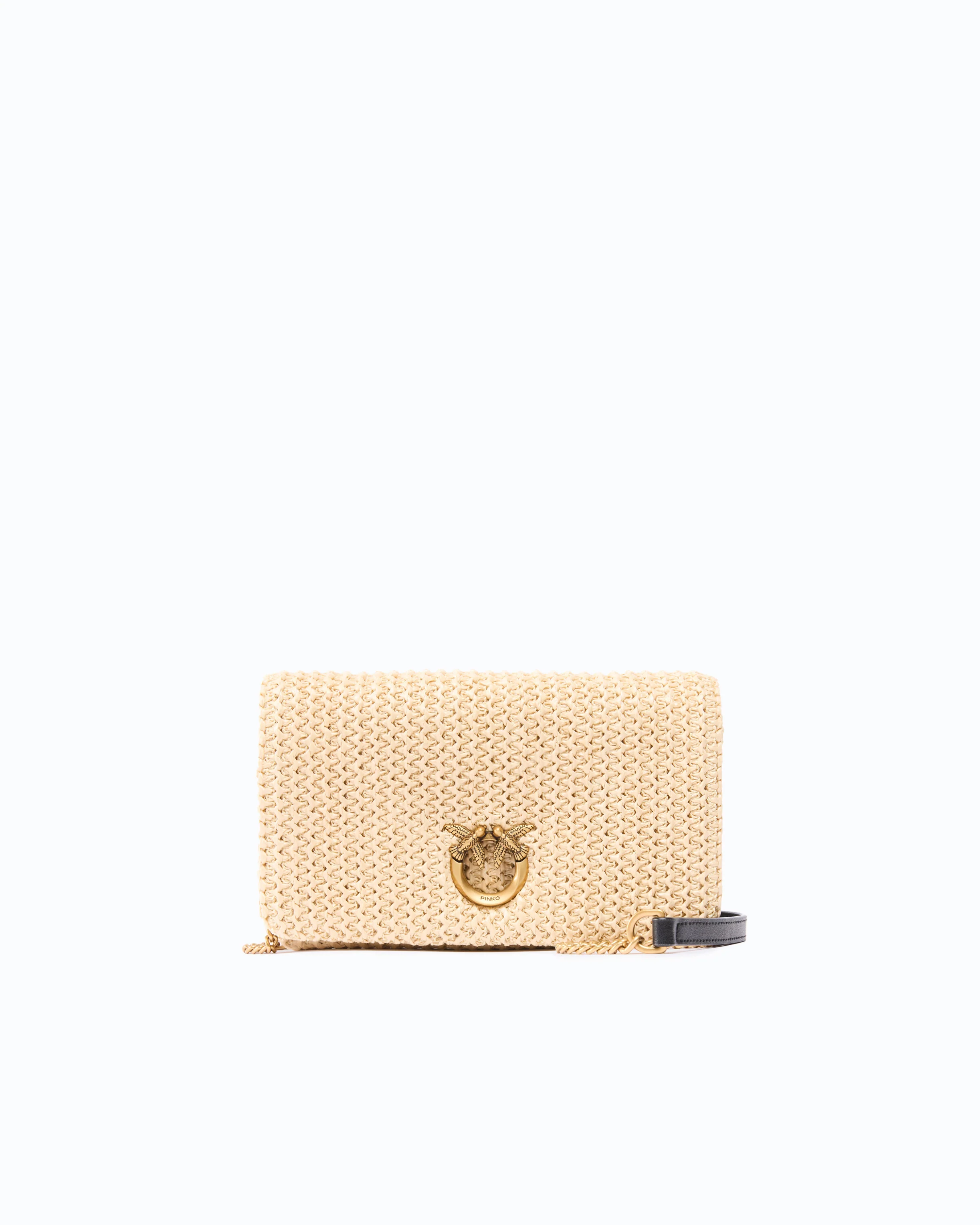 Love Bag Click Soft Horizontal Mini crossbody clutch in raffia