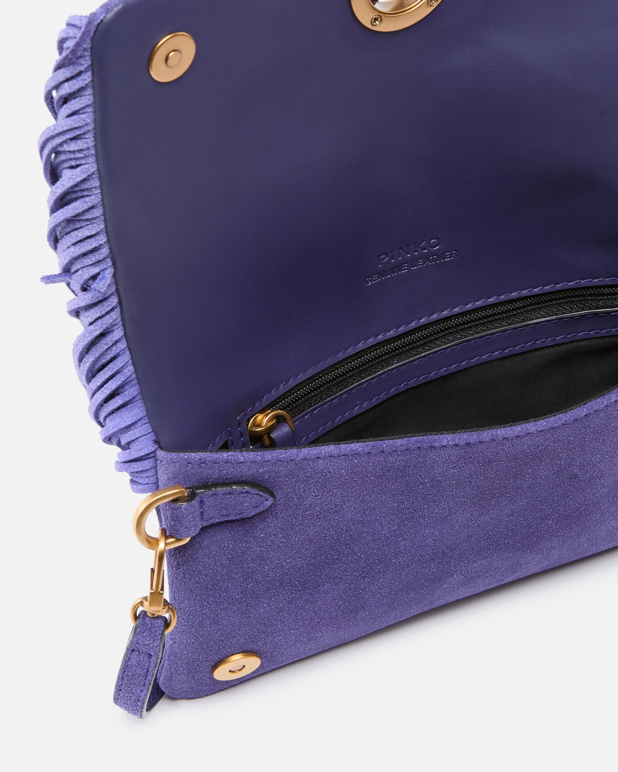 Love Bag Click Soft Horizontal Mini crossbody clutch in suede with fringing - Image 4