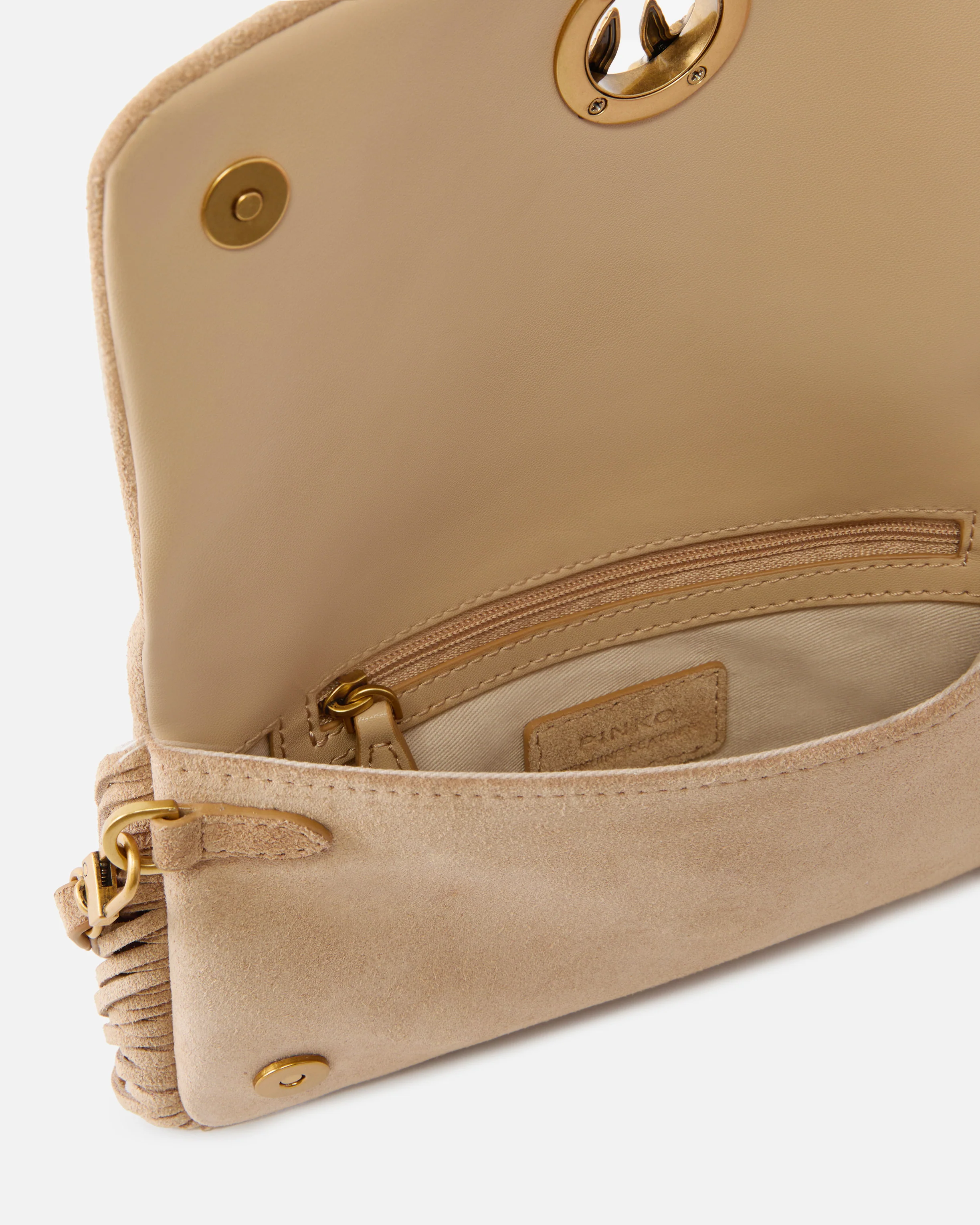 Love Bag Click Soft Horizontal Mini crossbody clutch in suede with fringing - Image 4