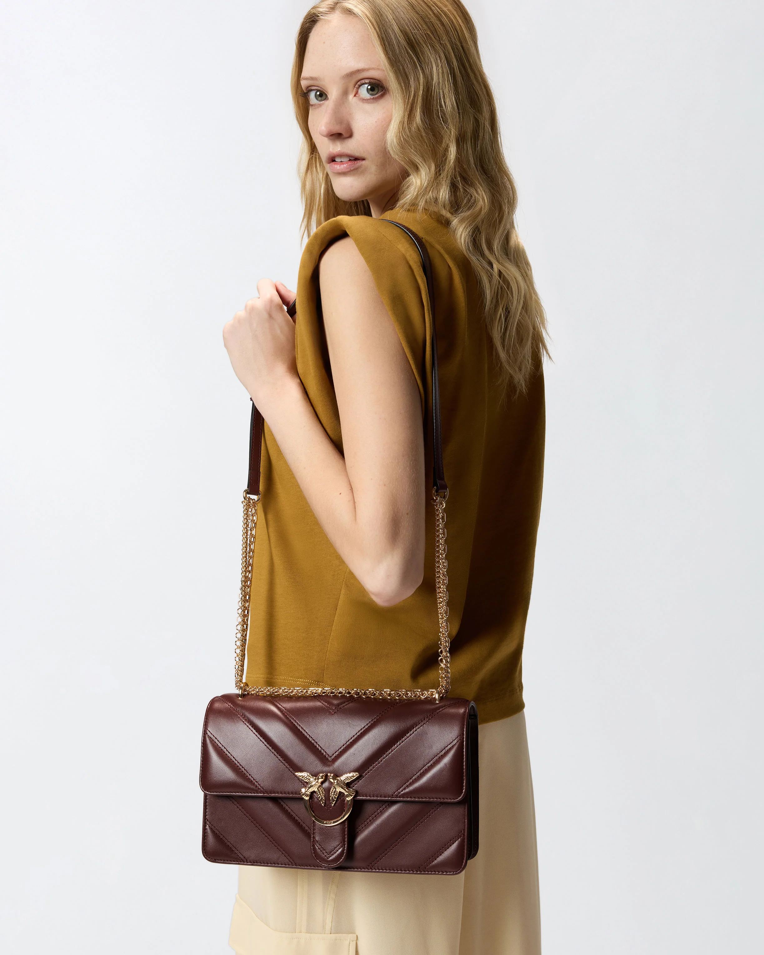 Love Bag One medium shoulder bag in chevron leather and nappa with triple chain - Image 6