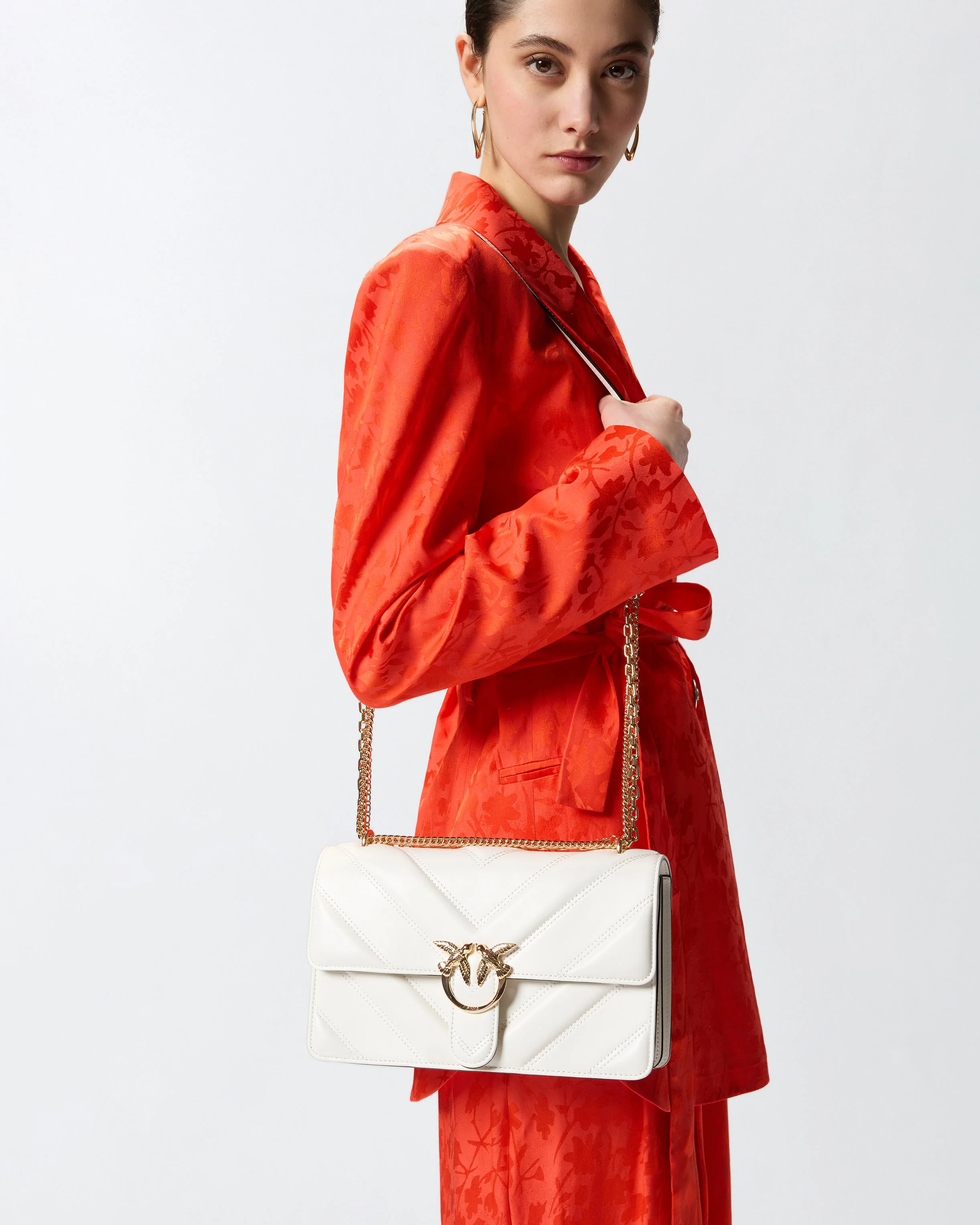 Love Bag One medium shoulder bag in chevron leather and nappa with triple chain - Image 6